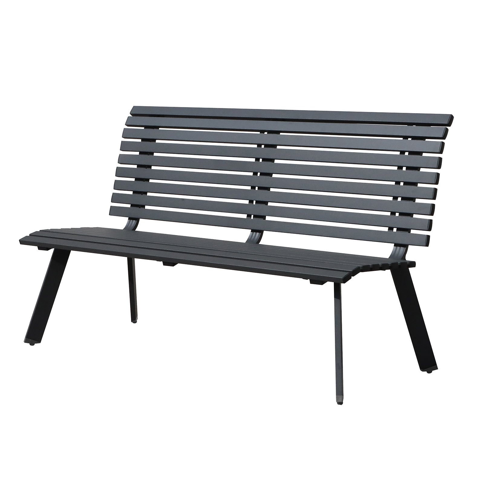 Outdoor Aluminum Garden Bench, Patio Porch Chair Furniture, Slatted Design with/Backrest, Dark Grey