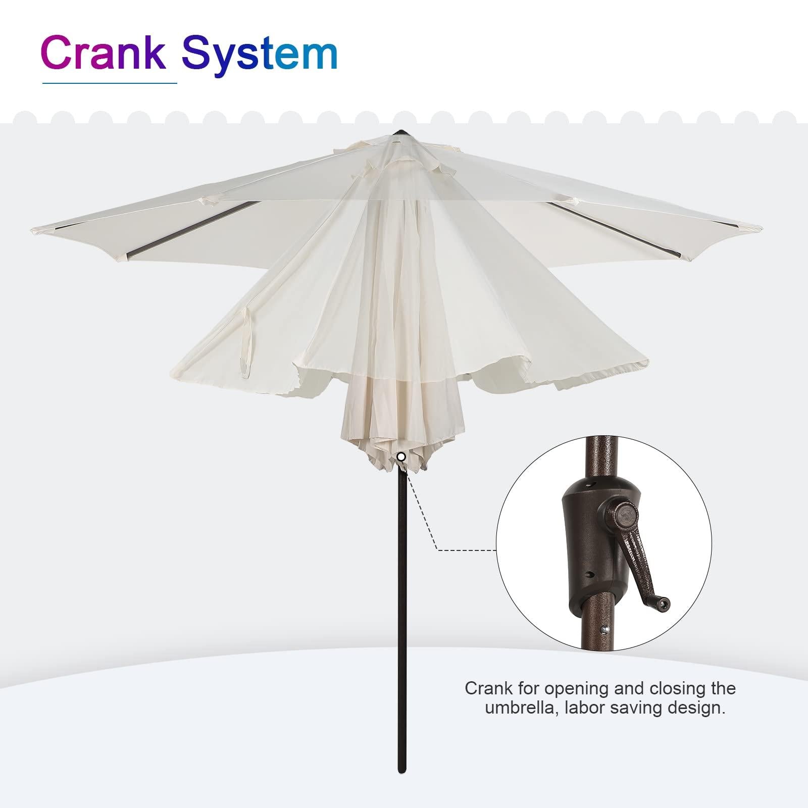 9ft Round Patio Umbrella, Polyester 8 Steel Ribs Large Table Market Umbrella, 5 Colors | Orange-Casual