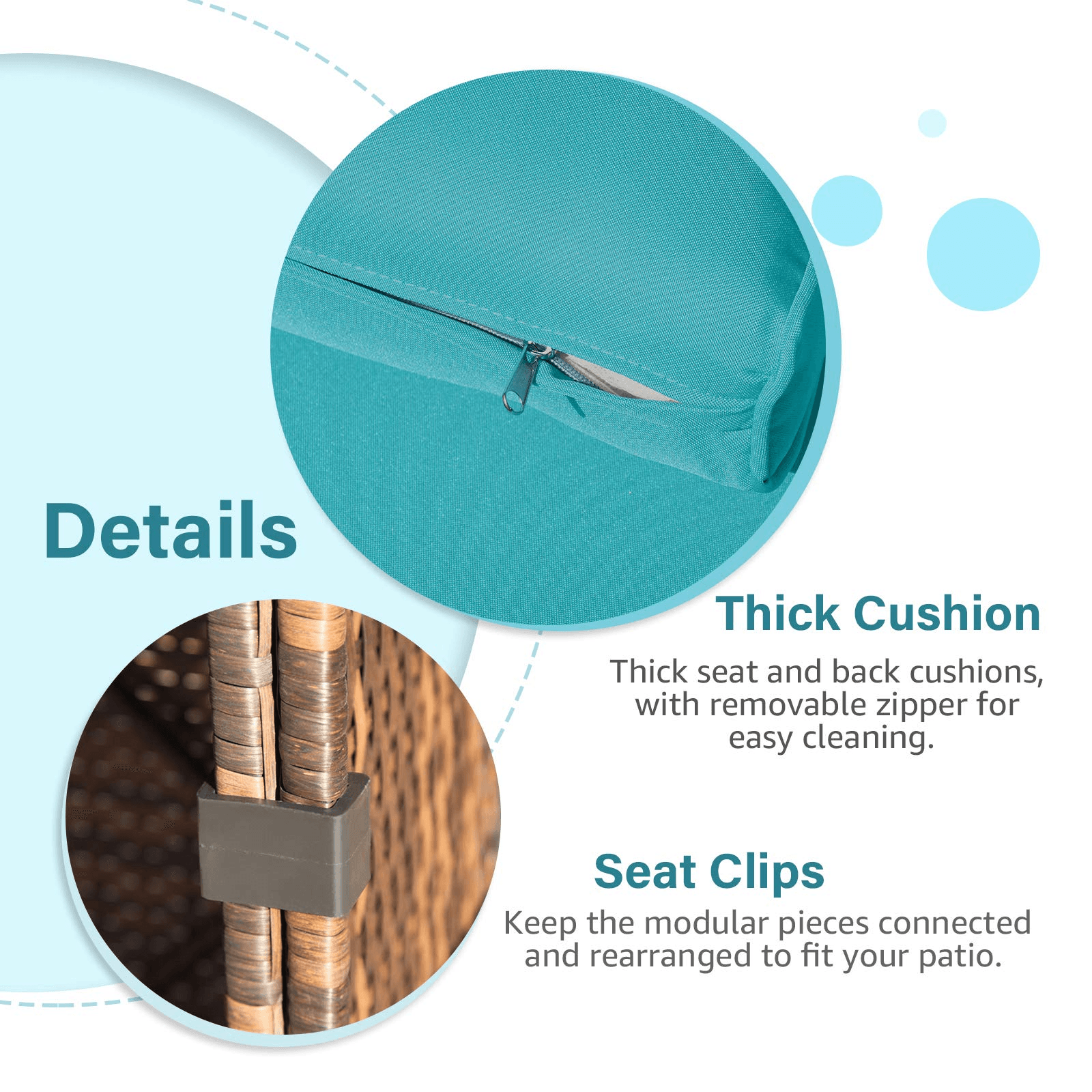 5-13 pcs Outdoor Curved Sofas Wicker Curved Outdoor Sectional, Brown & Turquoise | Orange-Casual