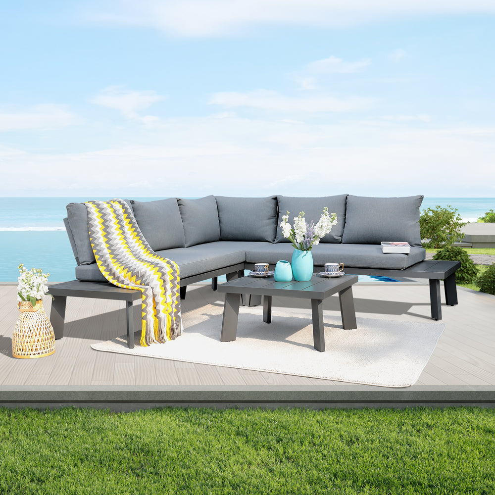 5pcs Outdoor Sectional Set Wicker Patio Sofa Set with Cushions