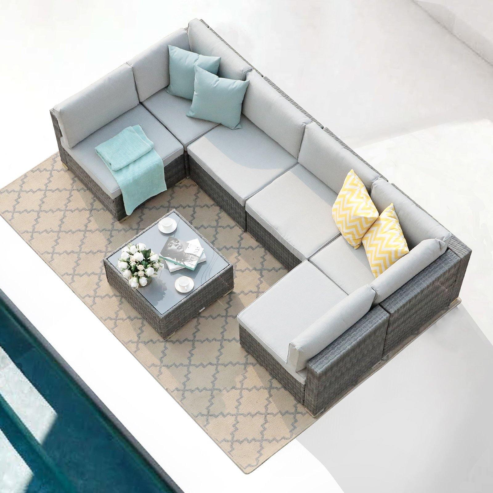 7pcs Outdoor Sectional Set Wicker Modular Patio Sofa Set with Cushions | Orange-Casual