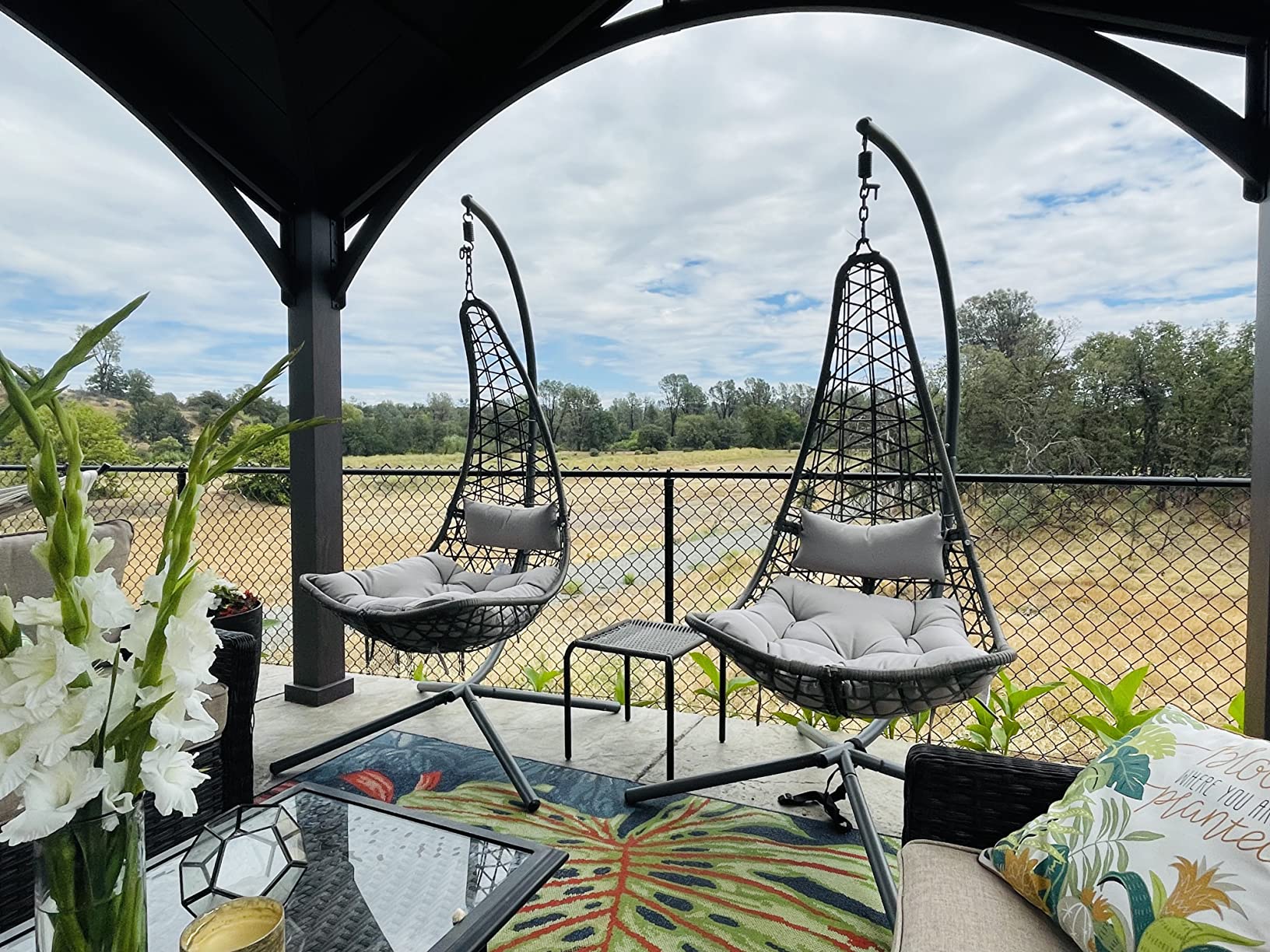 Moon Shape- Hanging Swing Chair with Stand, Grey