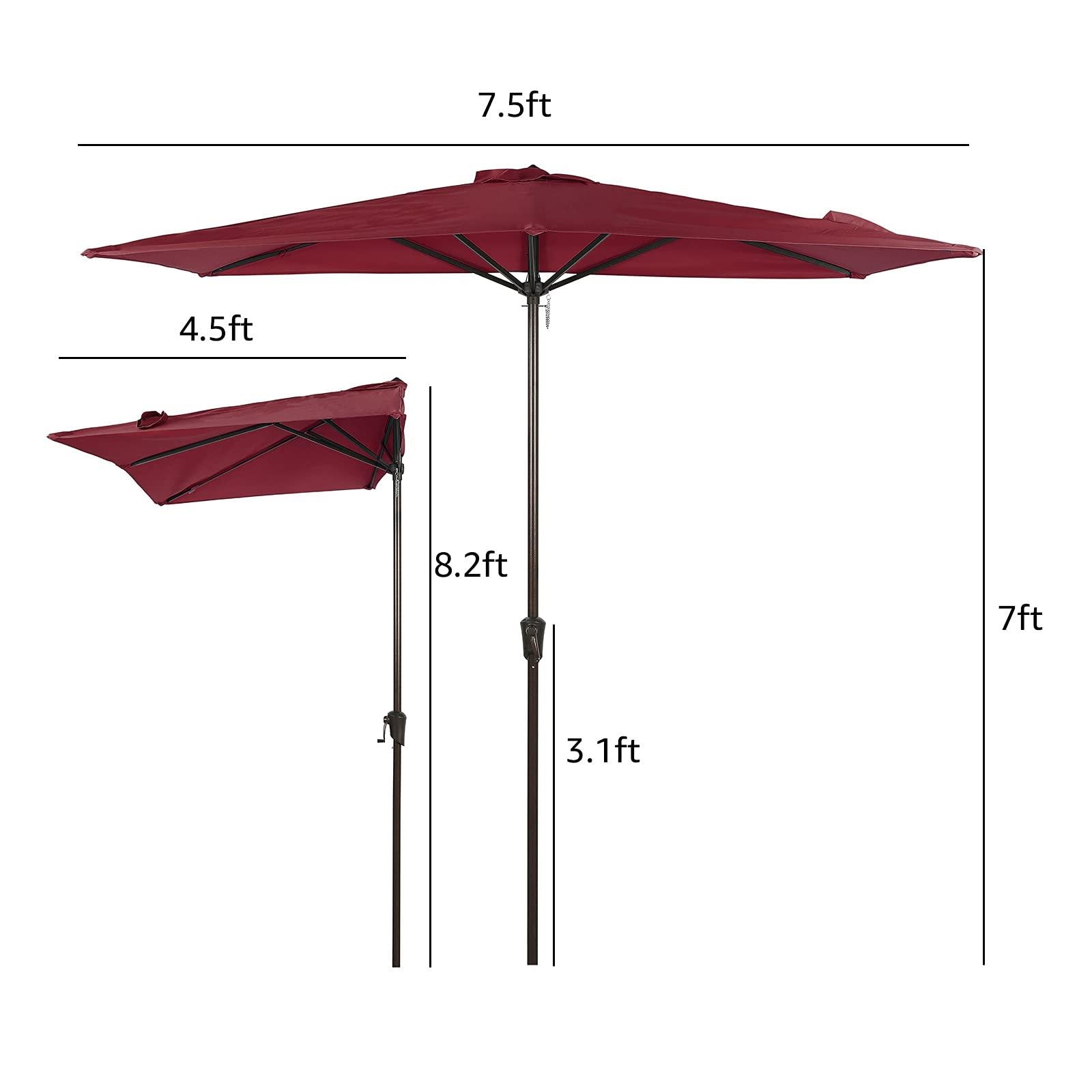 7.5' by 4’ Half Rectangular Patio Outdoor Polyester Umbrella with Crank, 5 Colors | Orange-Casual