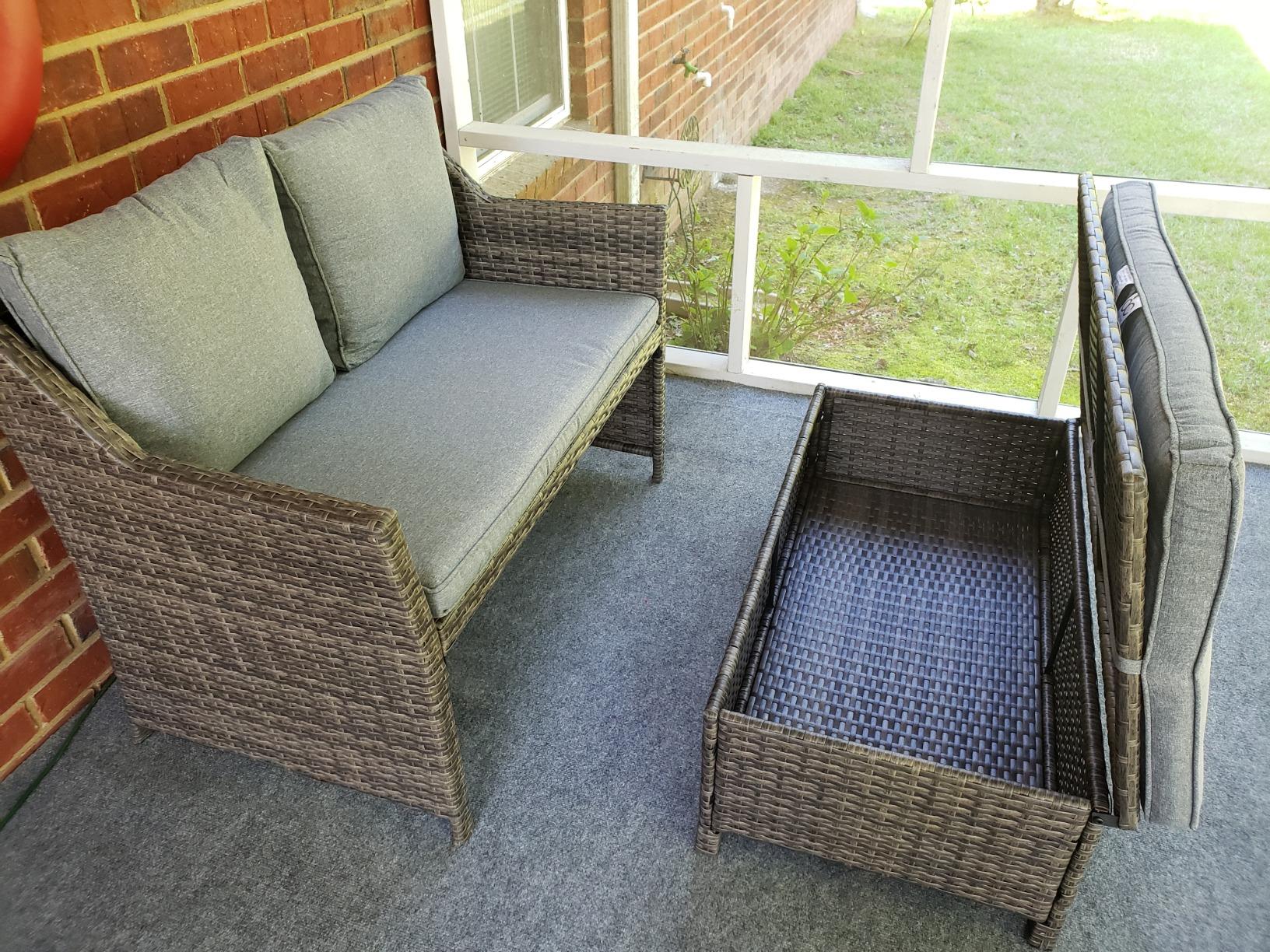 Wicker Loveseat Set with a Storage Bin