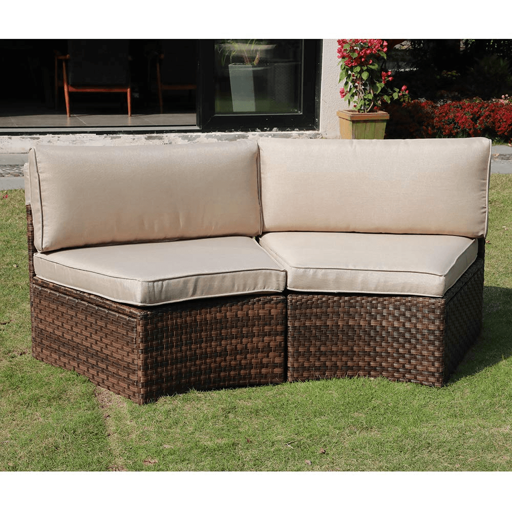2 pcs Half Moon Armless Sofa Wicker Outdoor Curved Sofa, Brown/Grey | Orange-Casual