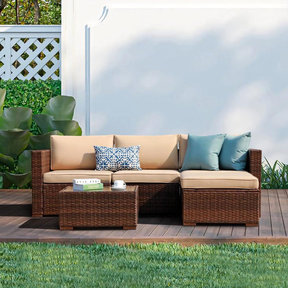 5pcs Outdoor Sectional Set Wicker Patio Sofa Set with Cushions | Orange-Casual