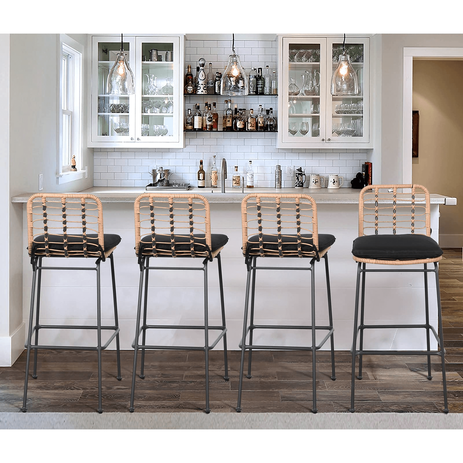 2-4 pcs Outdoor Bar Stools Set, Wicker Dining Chairs with Footrest | Orange-Casual