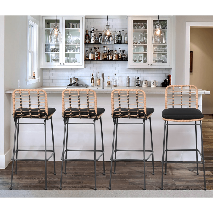 24 pcs Outdoor Bar Stools Set, Wicker Dining Chairs with Footrest