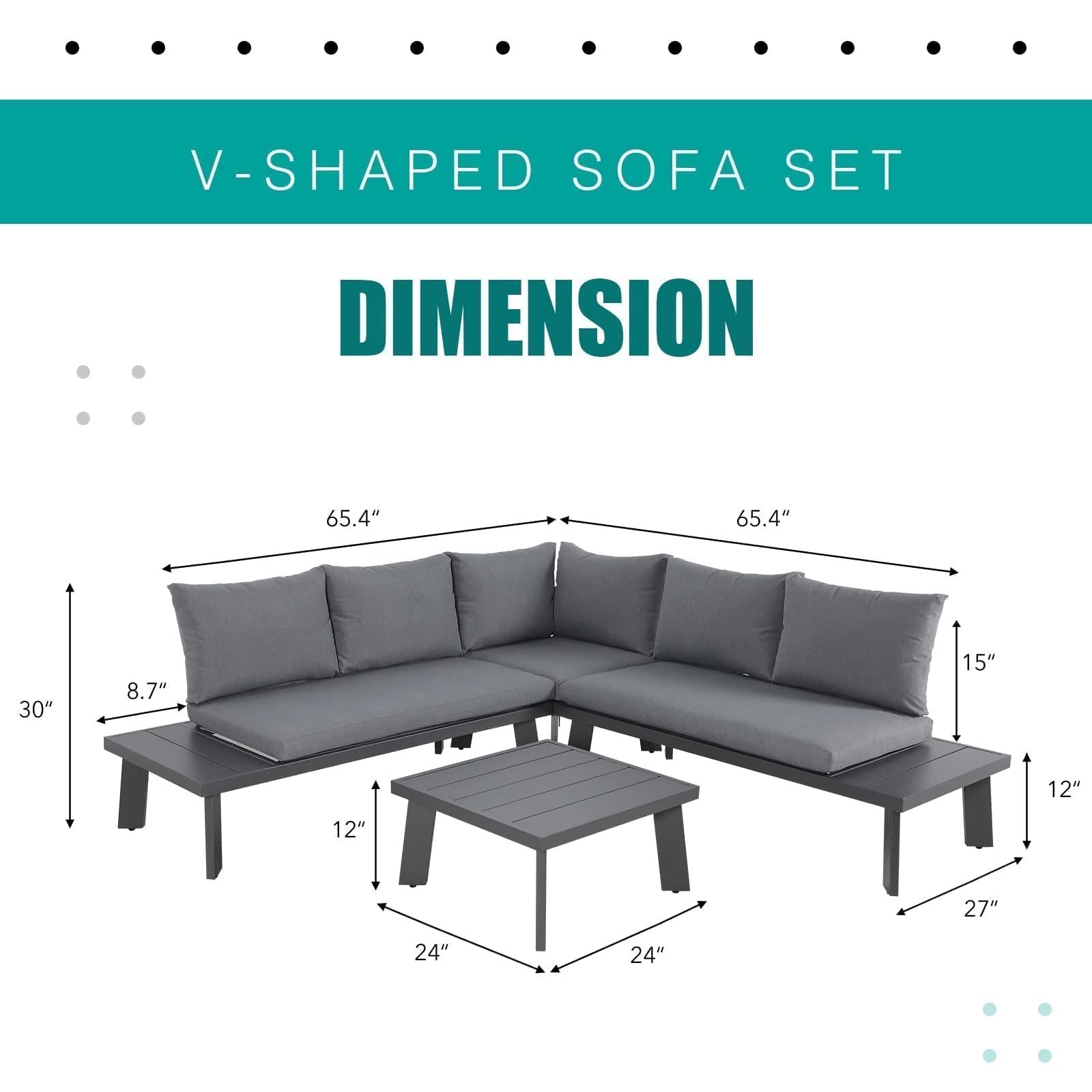 4pcs Aluminum Outdoor Sectional Sofa Set L-Shaped Patio Conversation Set | Orange-Casual