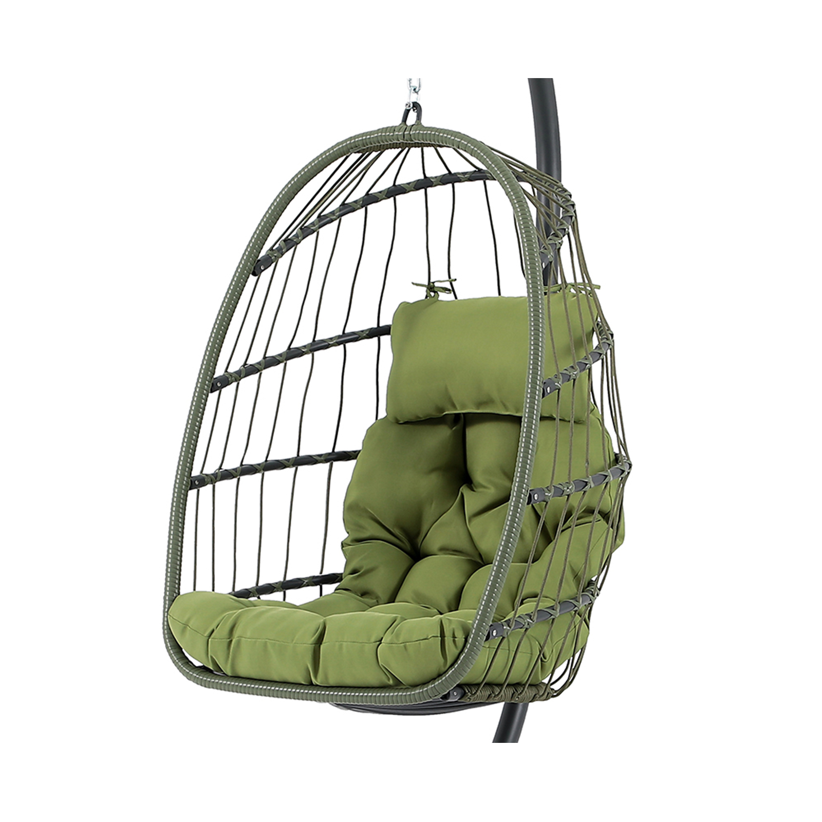 Steel Hanging Egg Chair with Stand Olive Green Outdoor Patio Swing Cha
