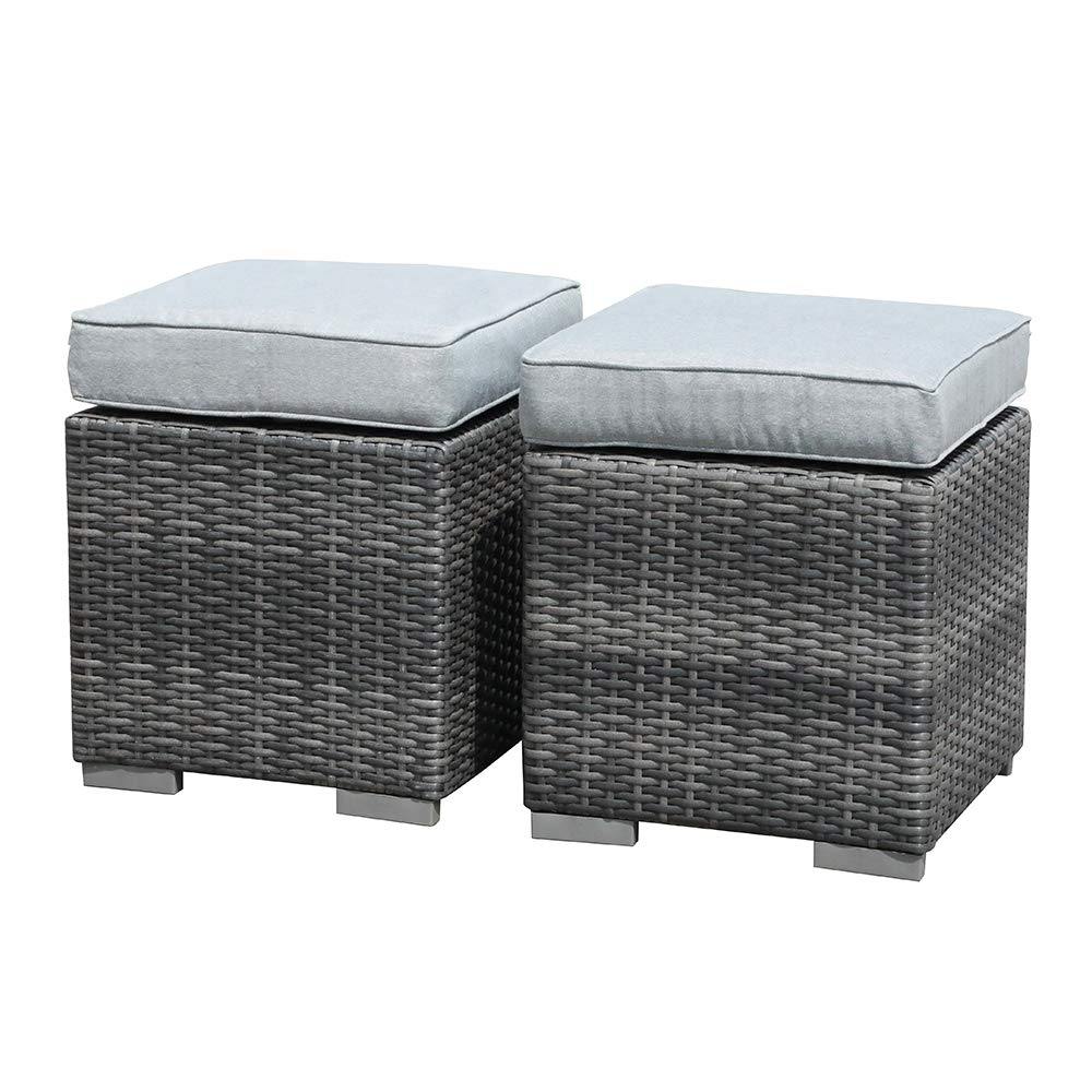 2pcs Outdoor Patio Ottoman Light Grey Patio Stools with Cushions | Orange-Casual