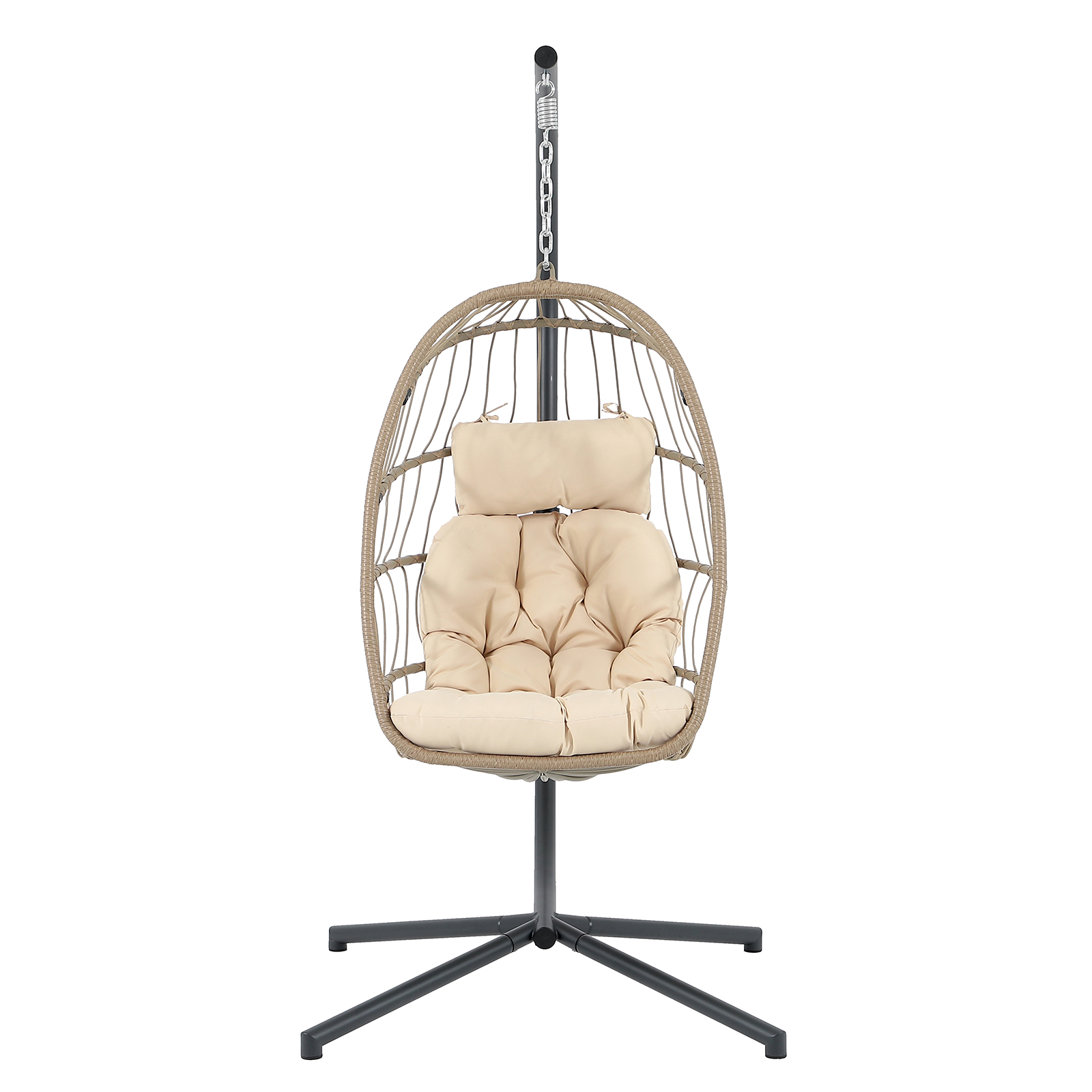 Steel Hanging Egg Chair with Stand Beige Outdoor Patio Swing Chair | Orange-Casual