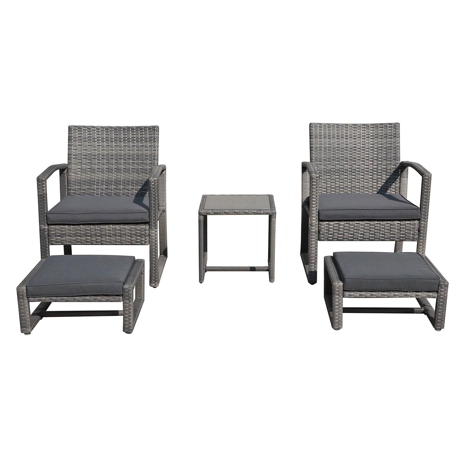 5pcs Patio Bistro Set Wicker Outdoor Furniture Set Armchair & Ottomans | Orange-Casual