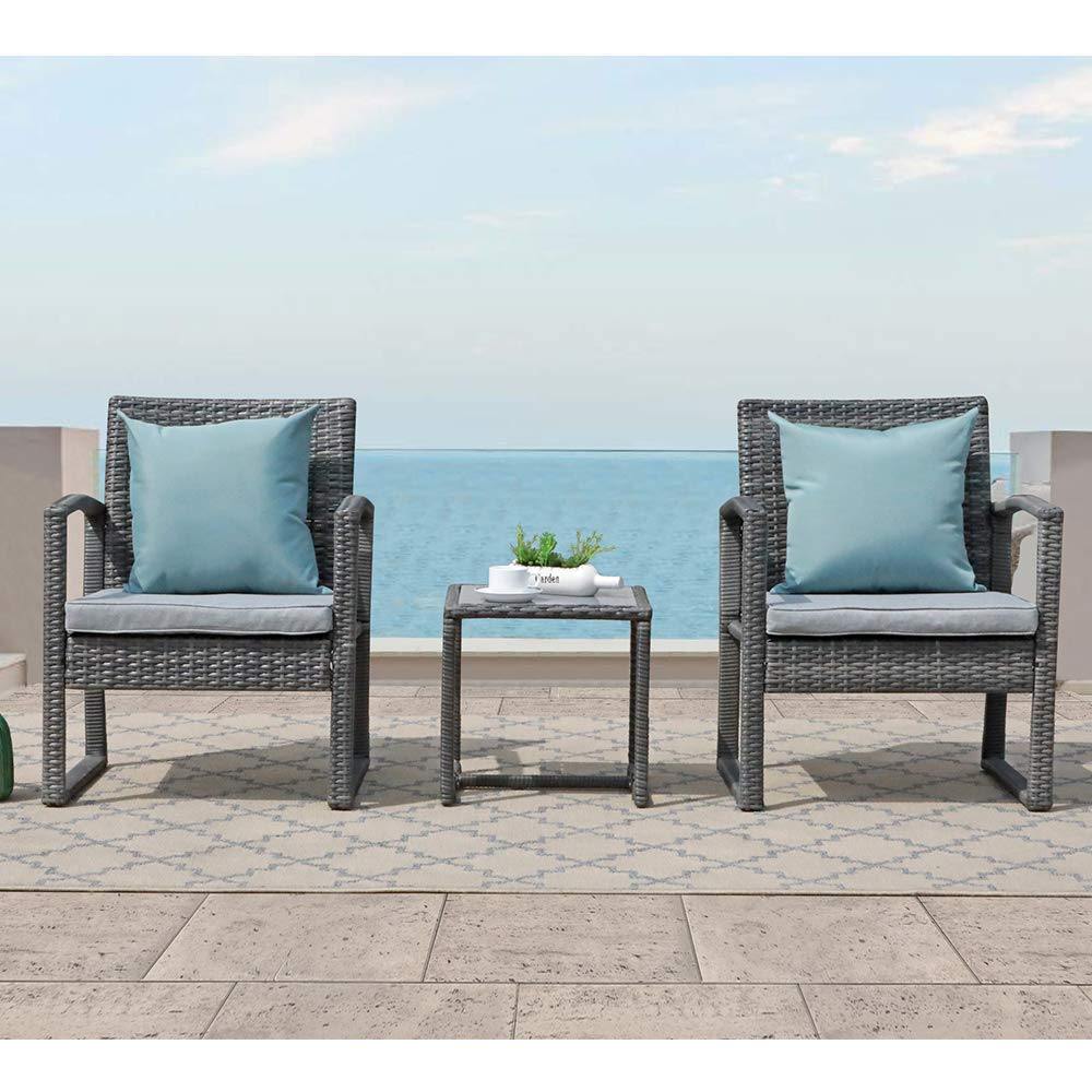 3pcs Patio Bistro Set Wicker Patio Conversation Set Outdoor Rattan Chair Set  | Orange-Casual