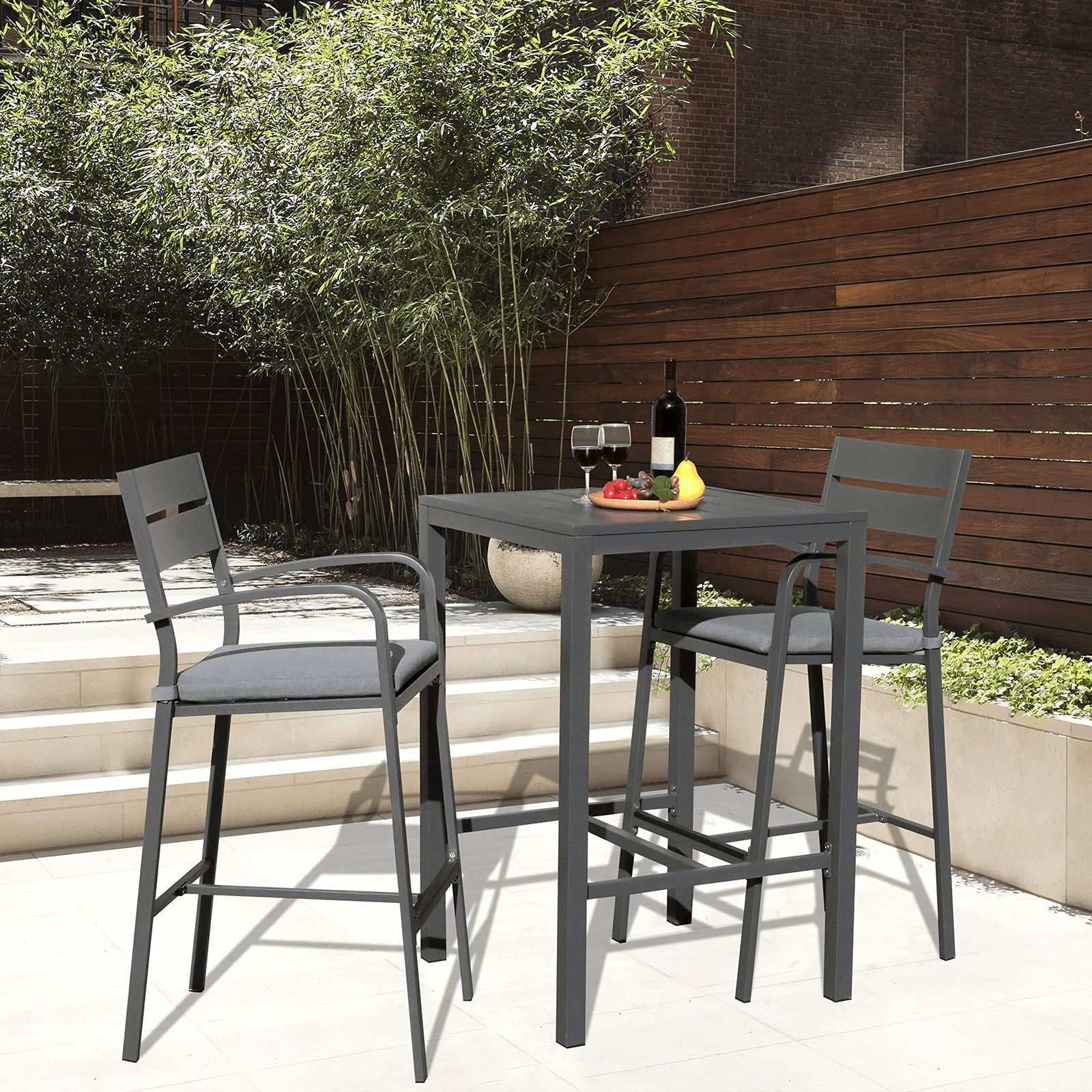 3pcs Outdoor Bar Set, Aluminum Chairs and Tables, White & Dark Grey | Orange-Casual