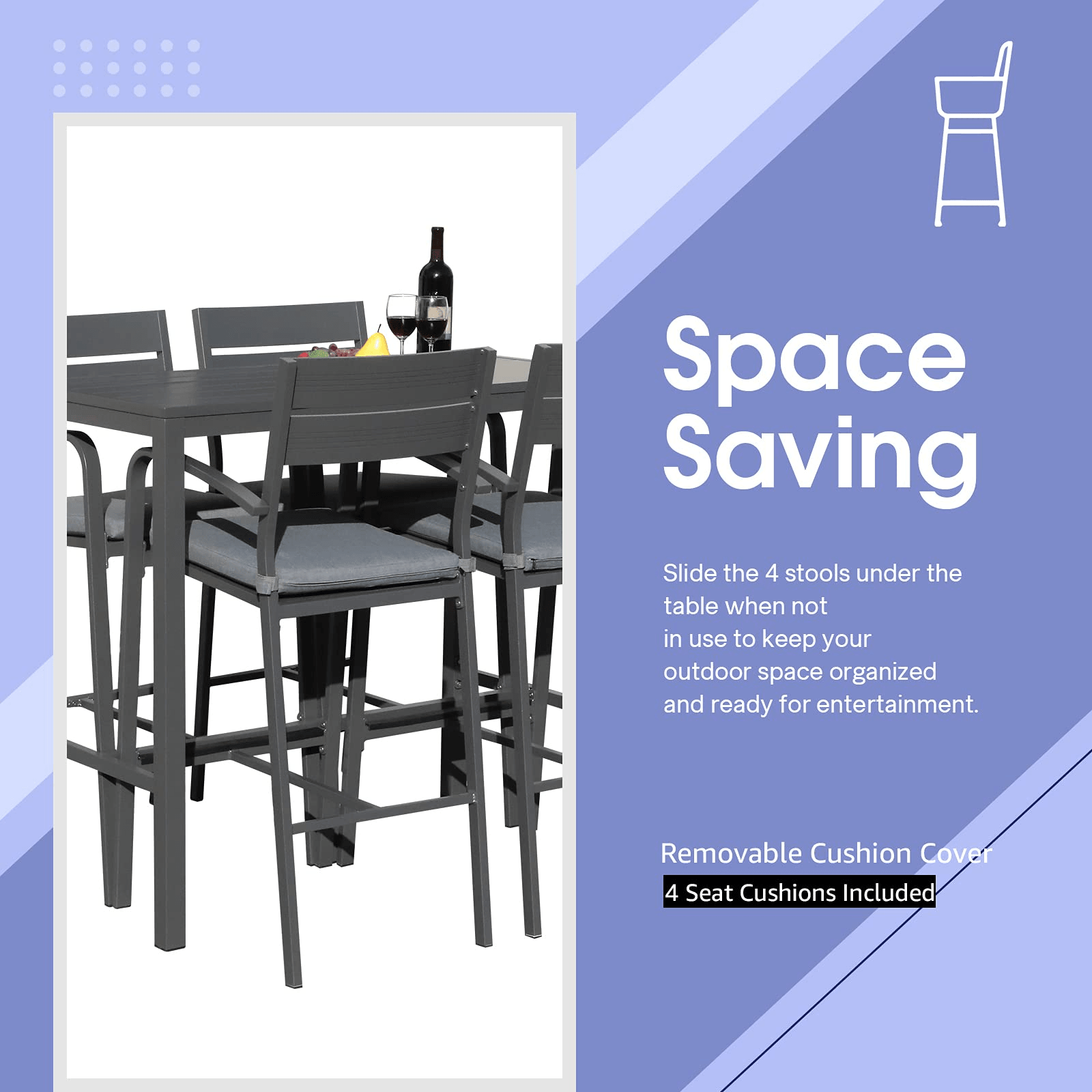 5pcs Outdoor Bar Set, Aluminum Bistro Set, White & Dark Grey | Orange-Casual