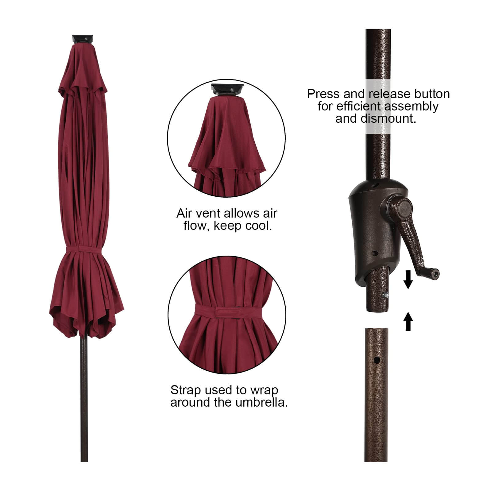 9ft Patio Umbrella with LED Lights Polyester Umbrella with Tilt and Crank, 5 Colors | Orange-Casual