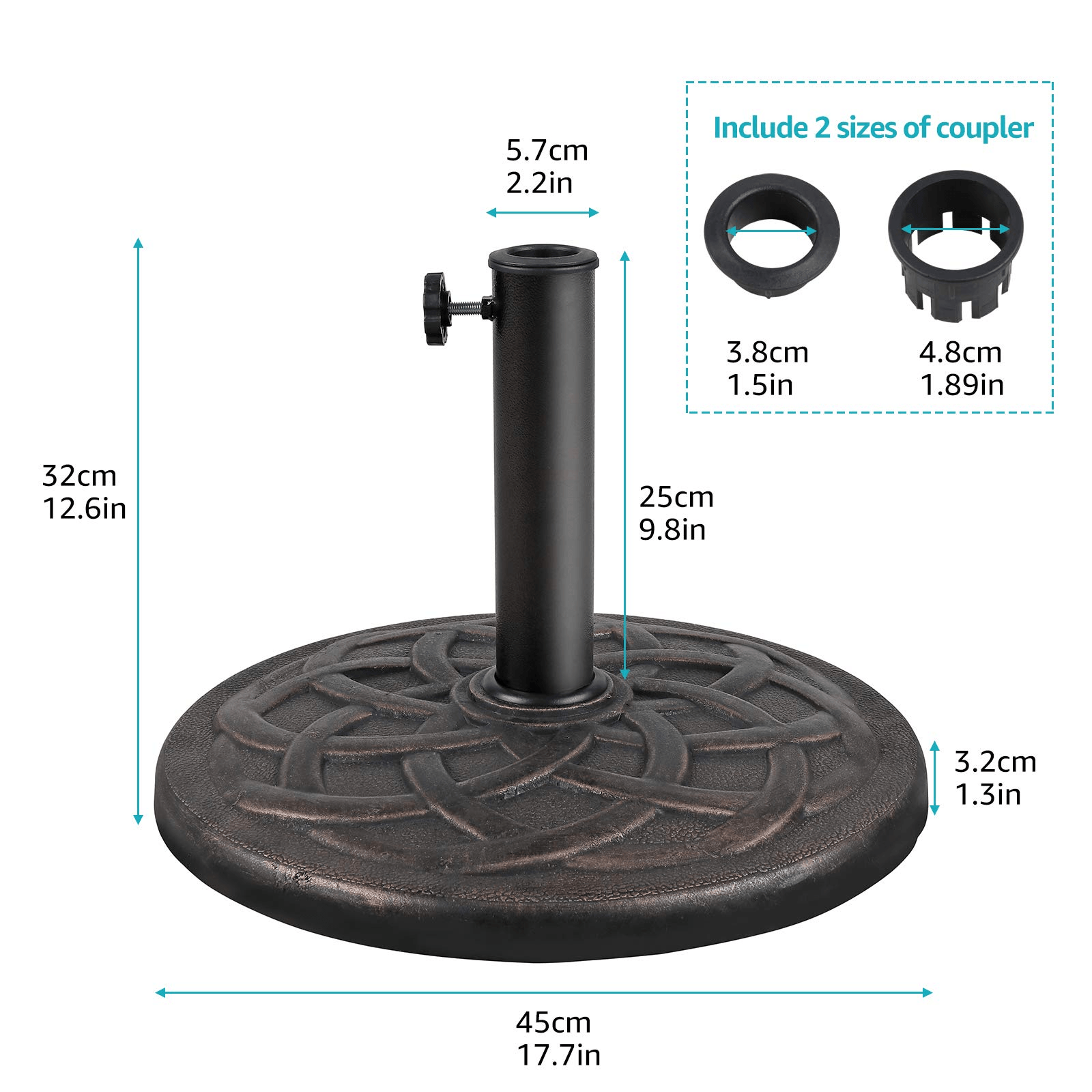 Patio Umbrella Base, Heavy Duty Round Outdoor Market Umbrella Stand Weight, Bronze | Orange-Casual