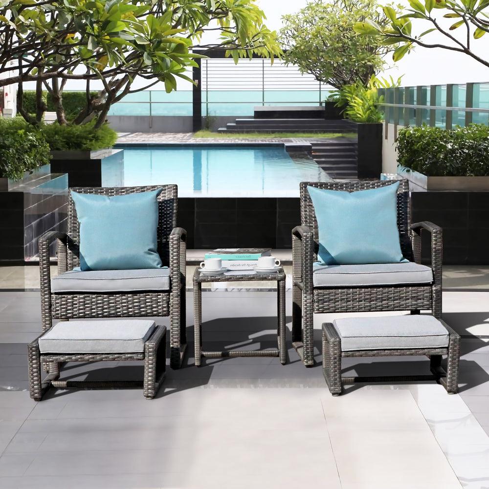 5pcs Patio Bistro Set Wicker Outdoor Furniture Set Armchair & Ottomans | Orange-Casual