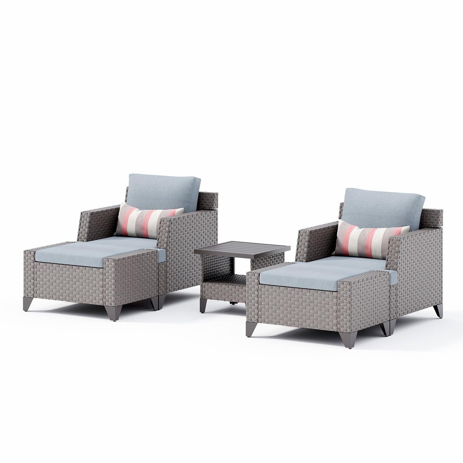 5pcs Wicker Outdoor Conversation Set with Ottomans, Cushions Included | Orange-Casual