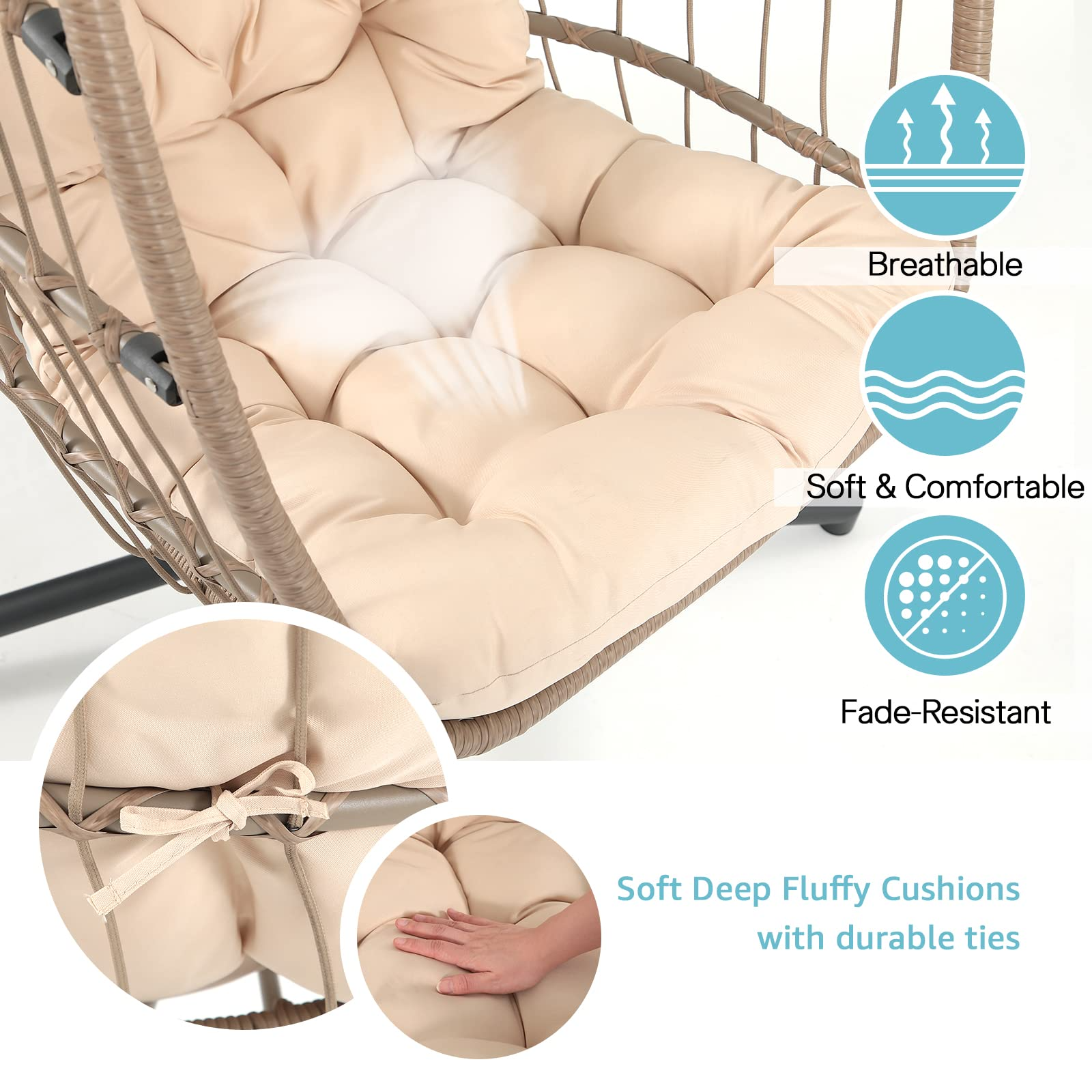 Steel Hanging Egg Chair with Stand Beige Outdoor Patio Swing Chair | Orange-Casual