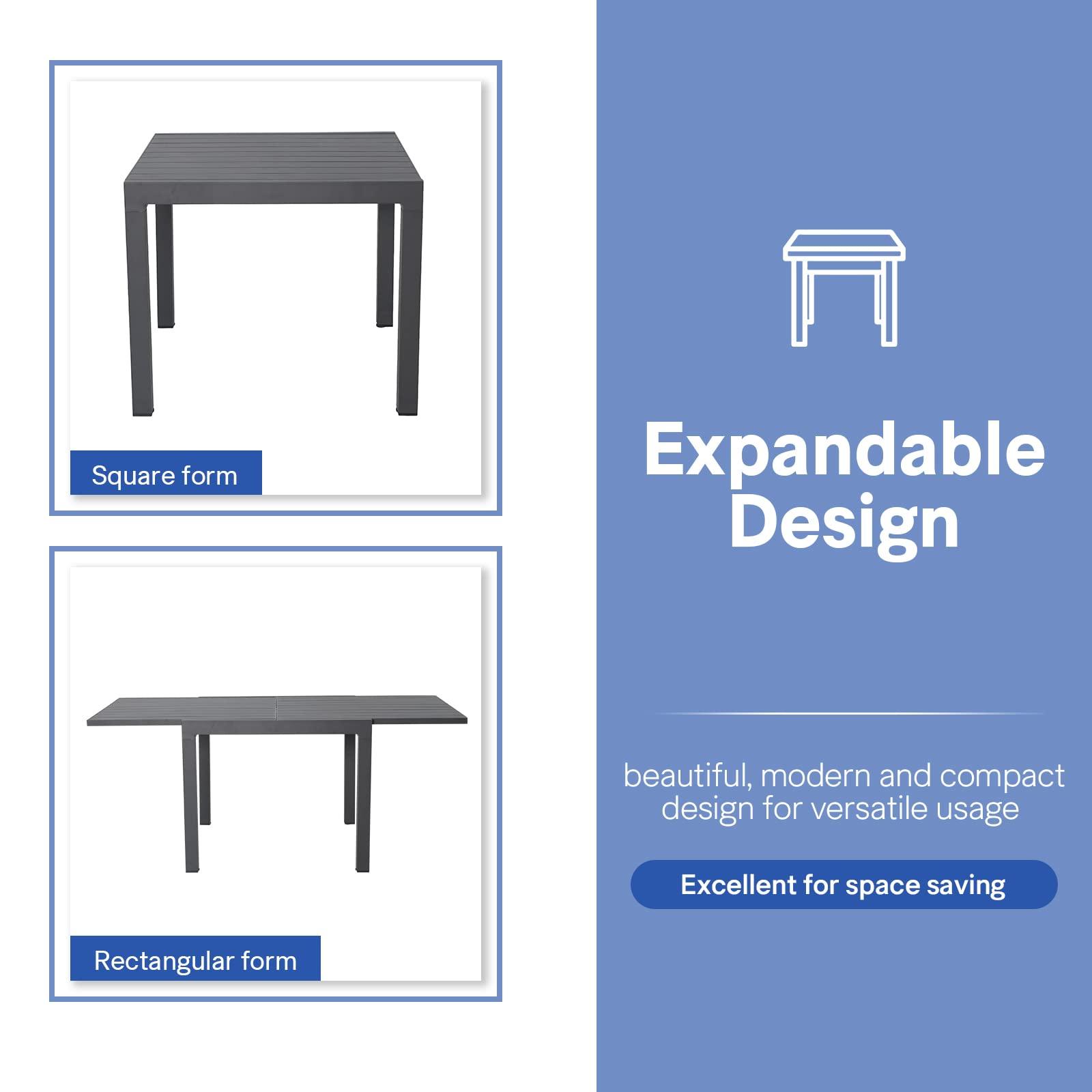  Patio Extendable Dining Table for 4-6 Person Aluminum Adjustable Rectangle Table | Orange-Casual