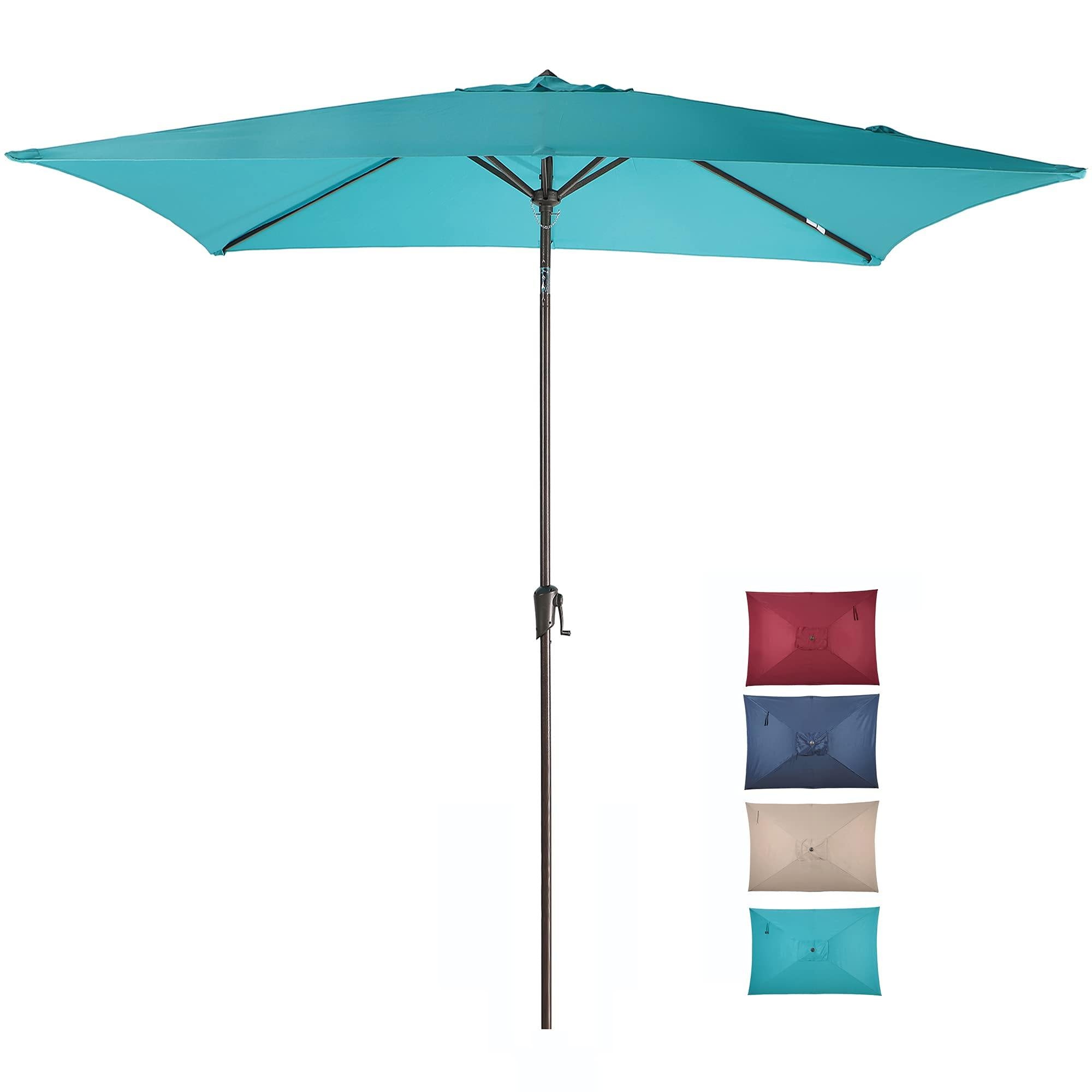 Rectangular Patio Umbrella, 6.6 x 9.8ft Outdoor Polyester Table Market Umbrella, Turquoise | Orange-Casual