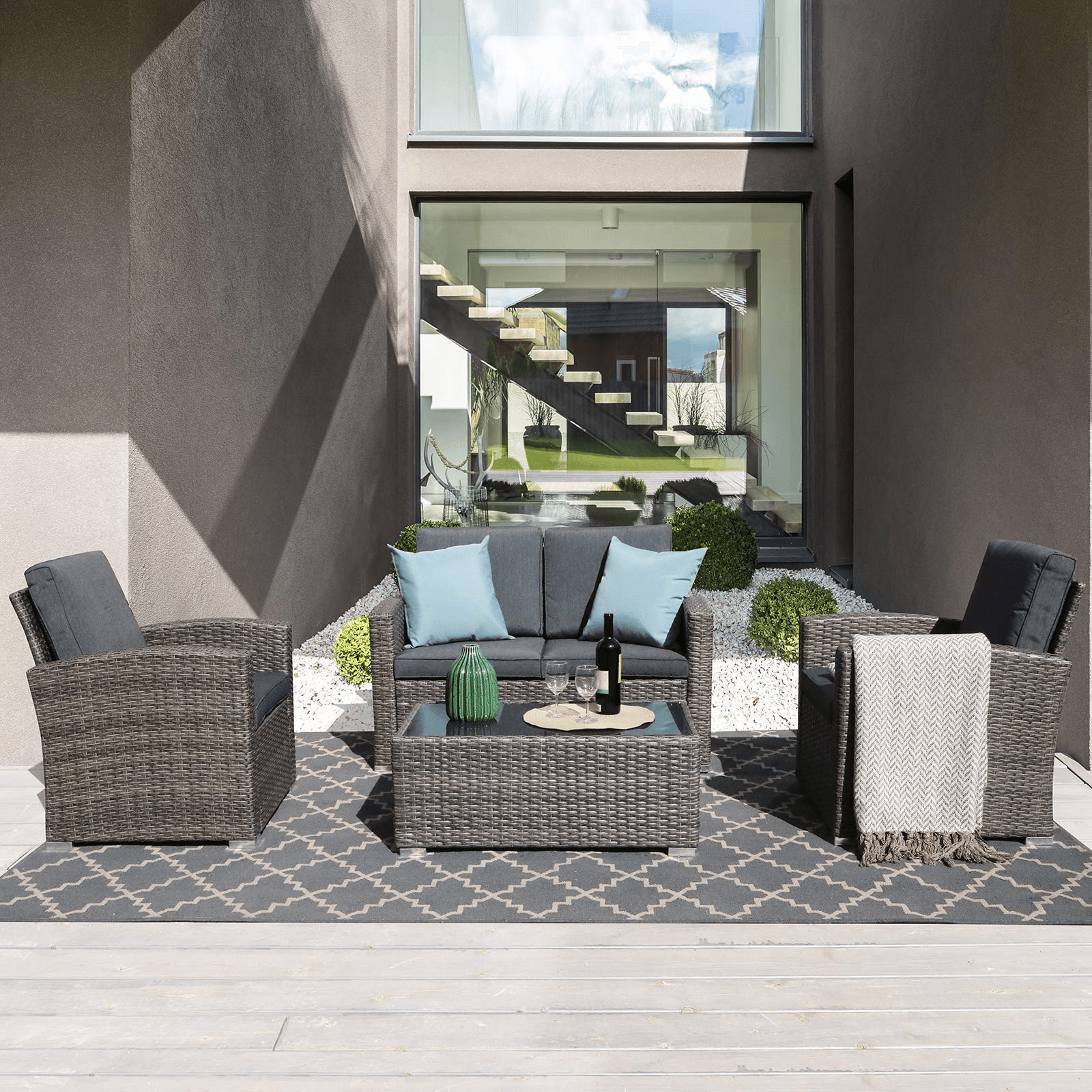 4pcs Wicker Outdoor Patio Furniture Set Small Sectional Conversation Set | Orange-Casual