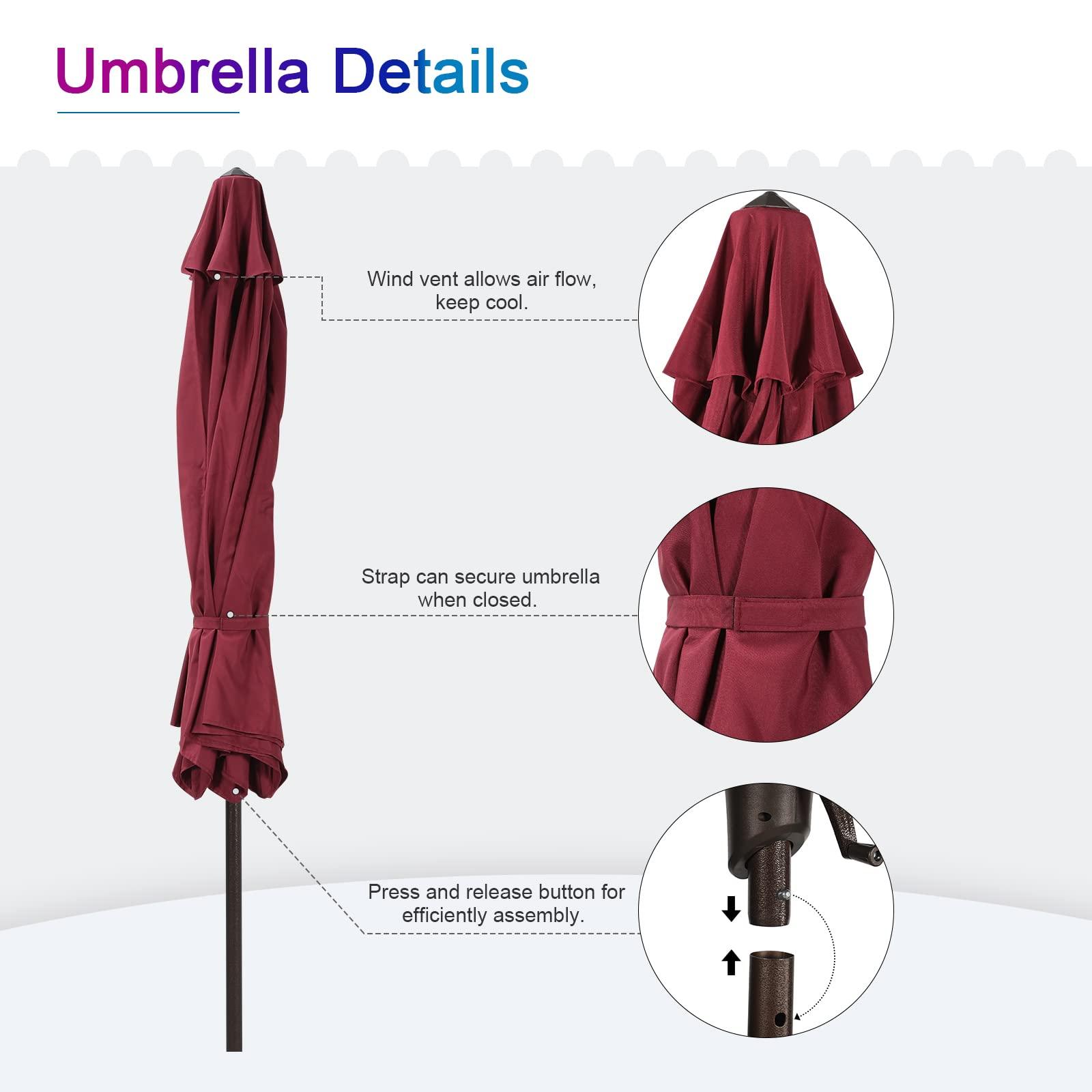 9ft Round Patio Umbrella, Polyester 8 Steel Ribs Large Table Market Umbrella, 5 Colors | Orange-Casual