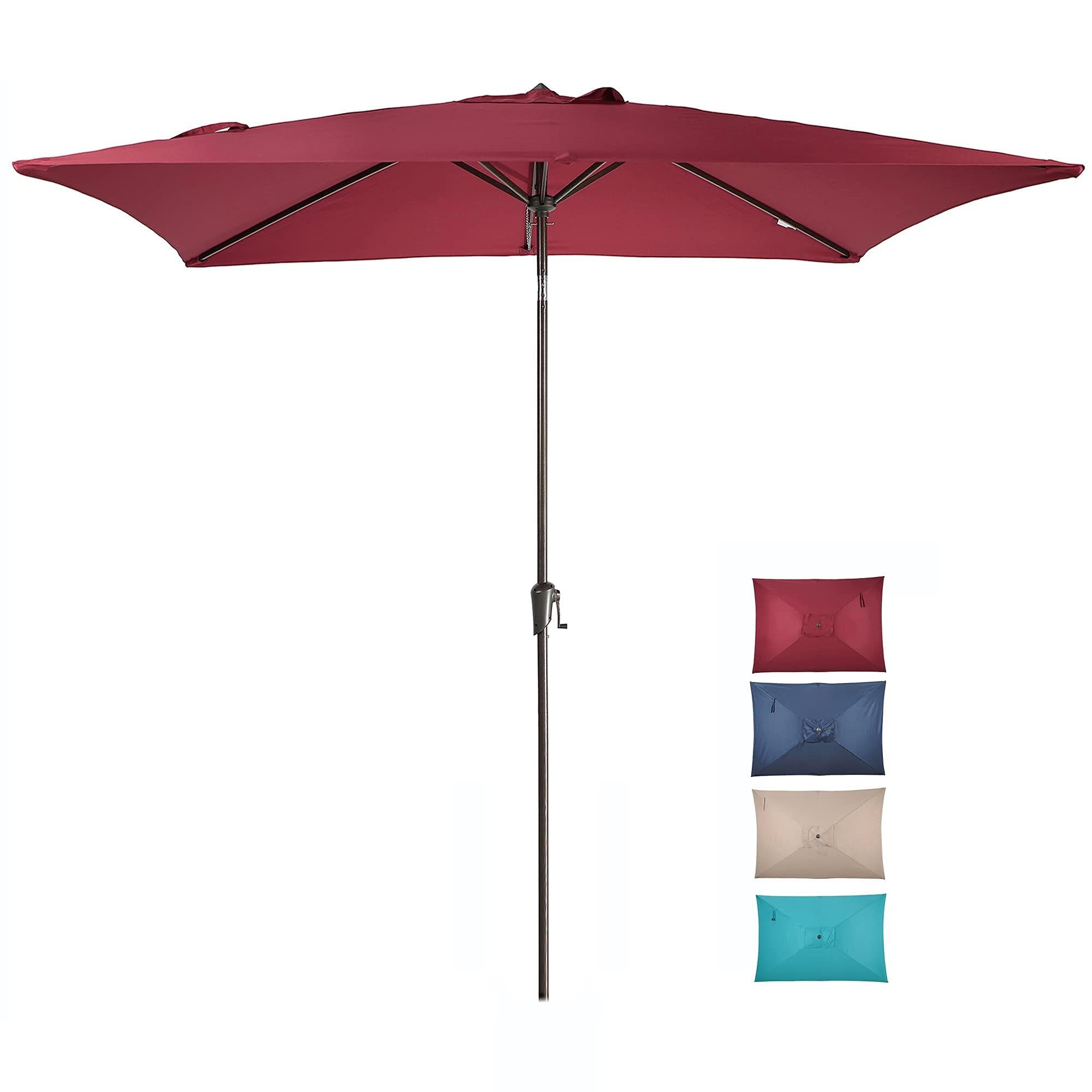 Rectangular Patio Umbrella, 6.6 x 9.8ft Polyester Outdoor Table Market Umbrella, Dark Red | Orange-Casual