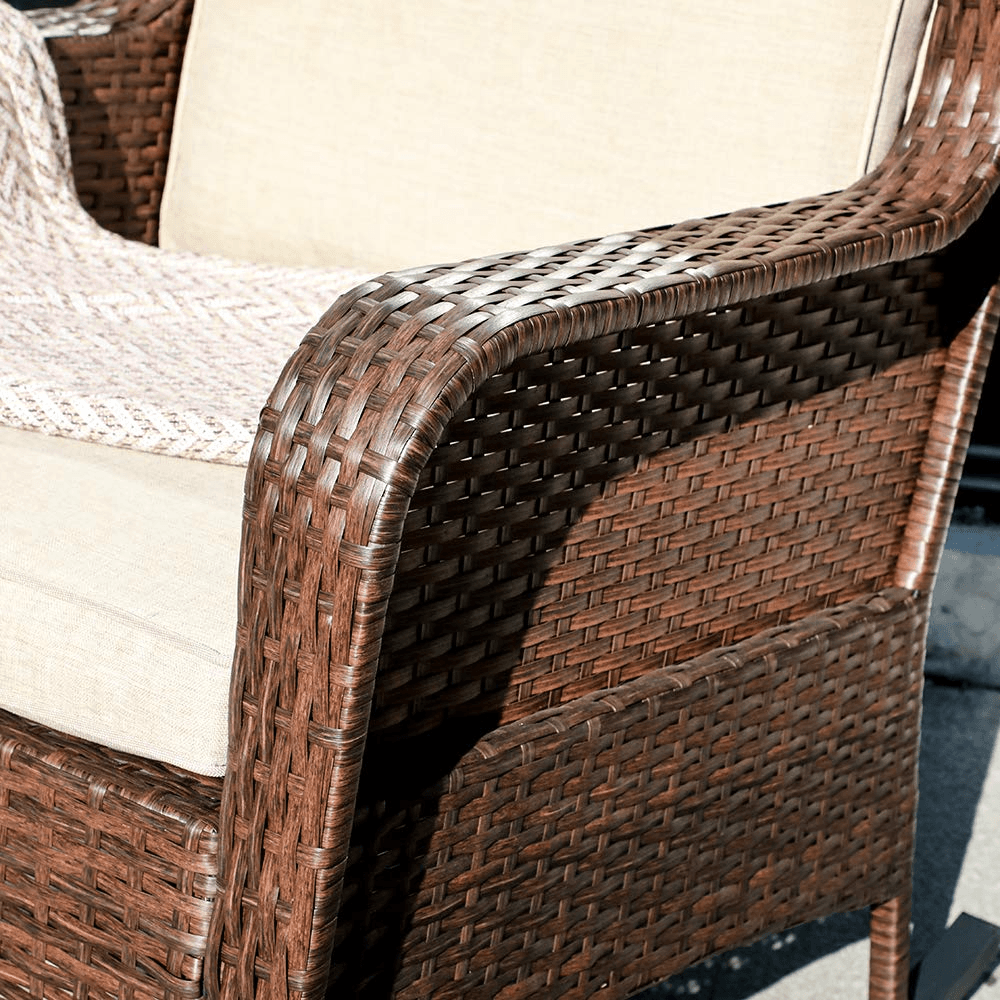 Wicker Patio Rocking Chair Brown Porch Rocking Chair with Beige Cushion | Orange-Casual