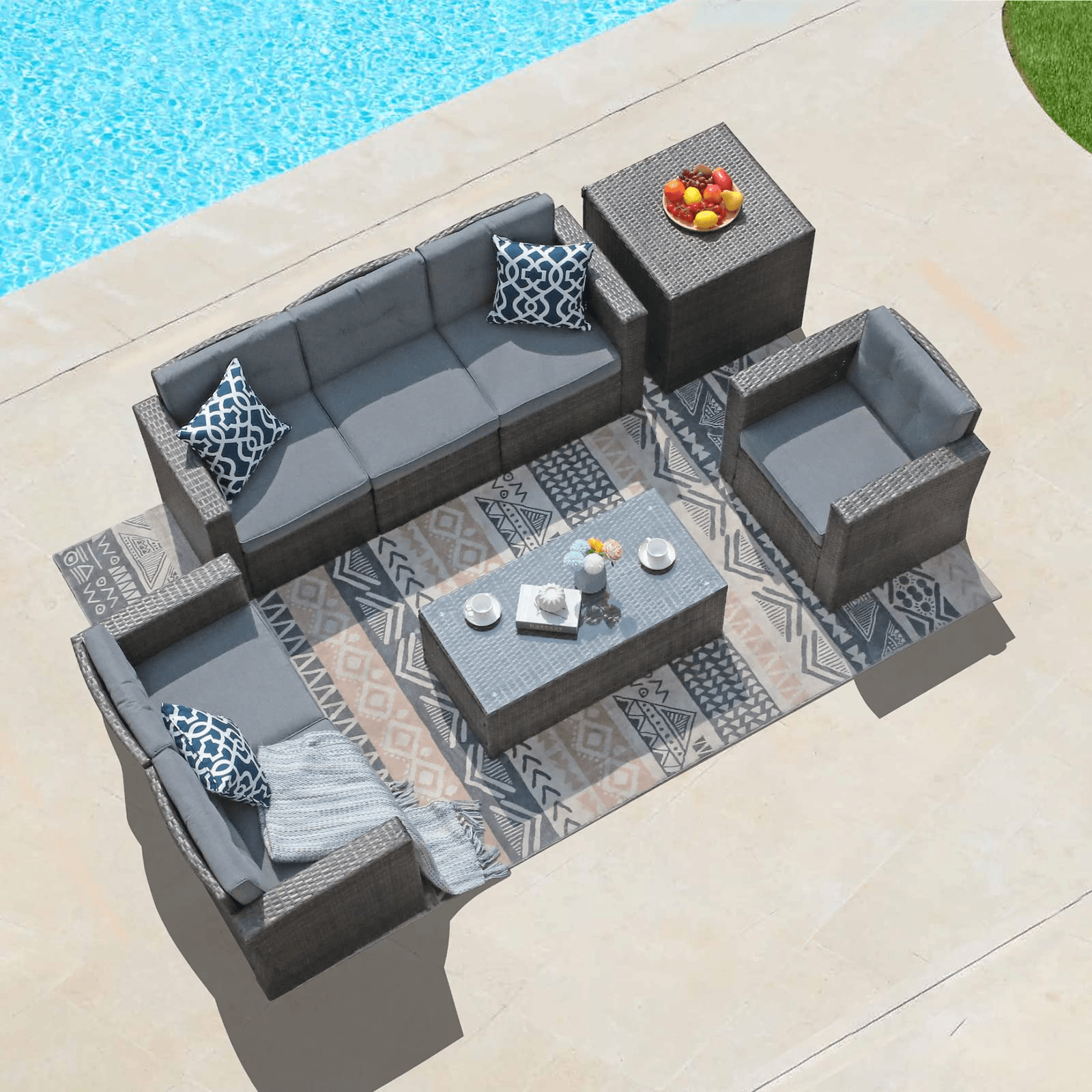 8pcs Outdoor Sectional Sofa Set Wicker Patio Furniture Sectionals Grey/Brown | Orange-Casual