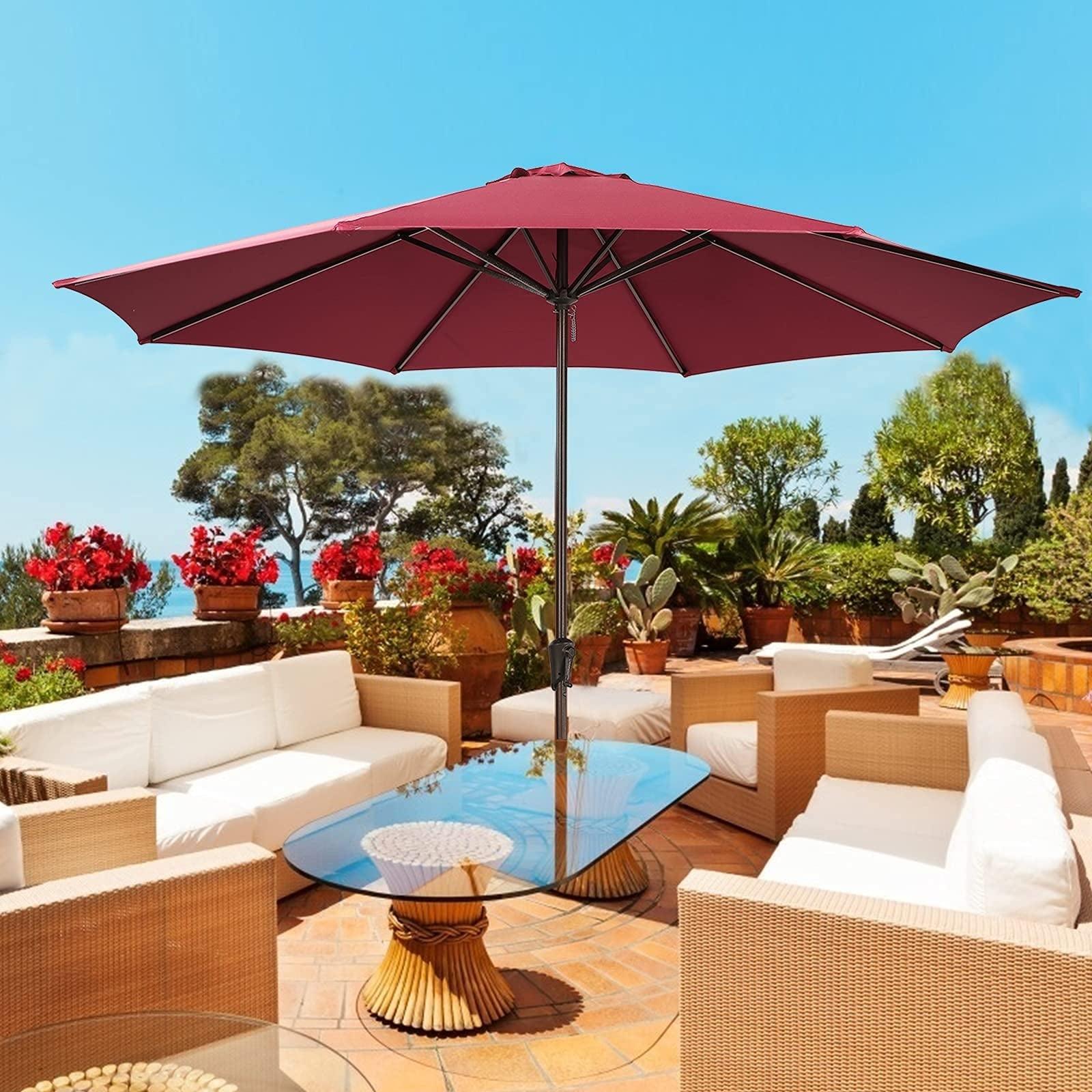 11' Patio Round Umbrella, 8 Steel Ribs Polyester Large Table Market Umbrella, 4 Colors | Orange-Casual