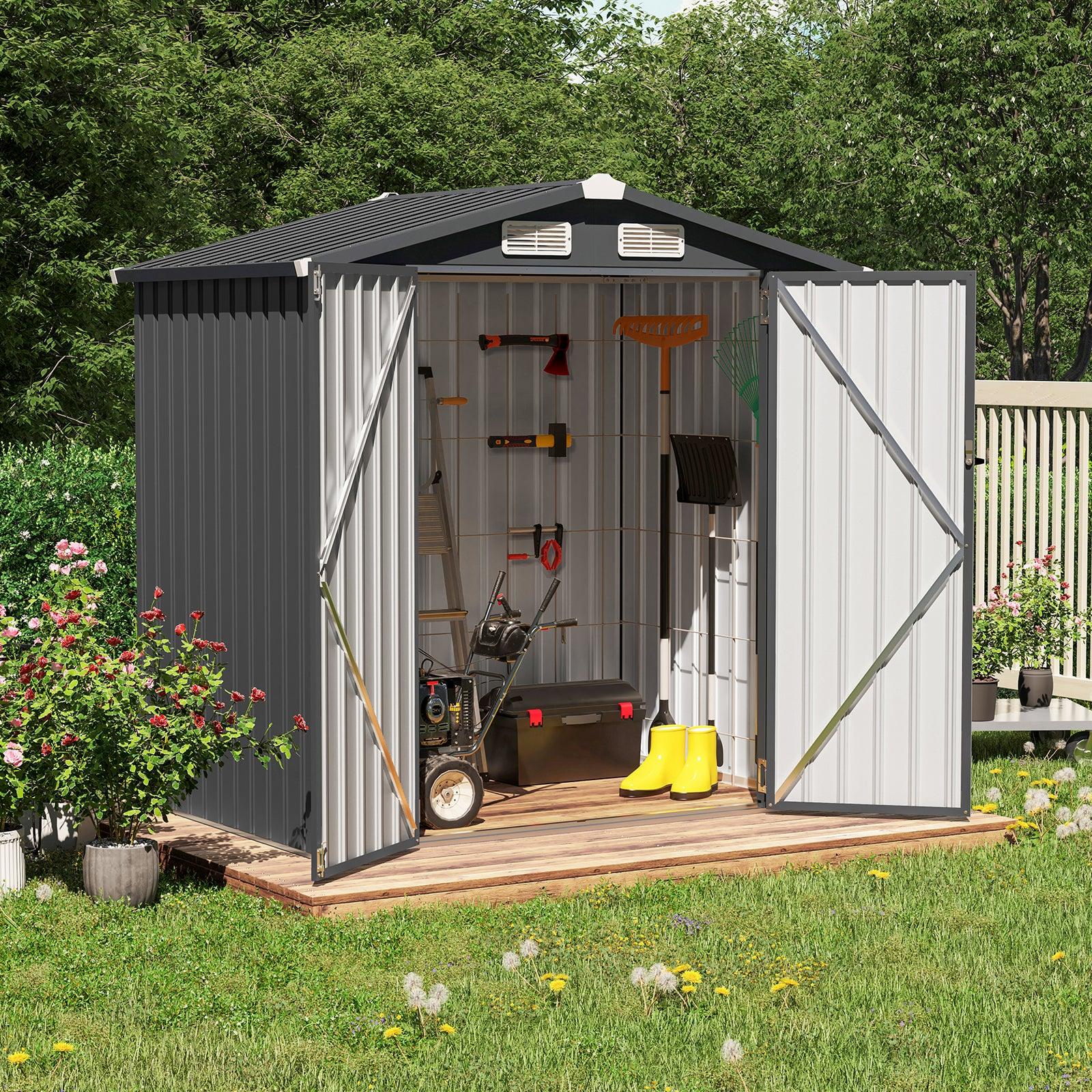 6'x 4' Outdoor Storage Shed, Metal Garden Tool Shed for Backyard, Patio, Lawn, Black