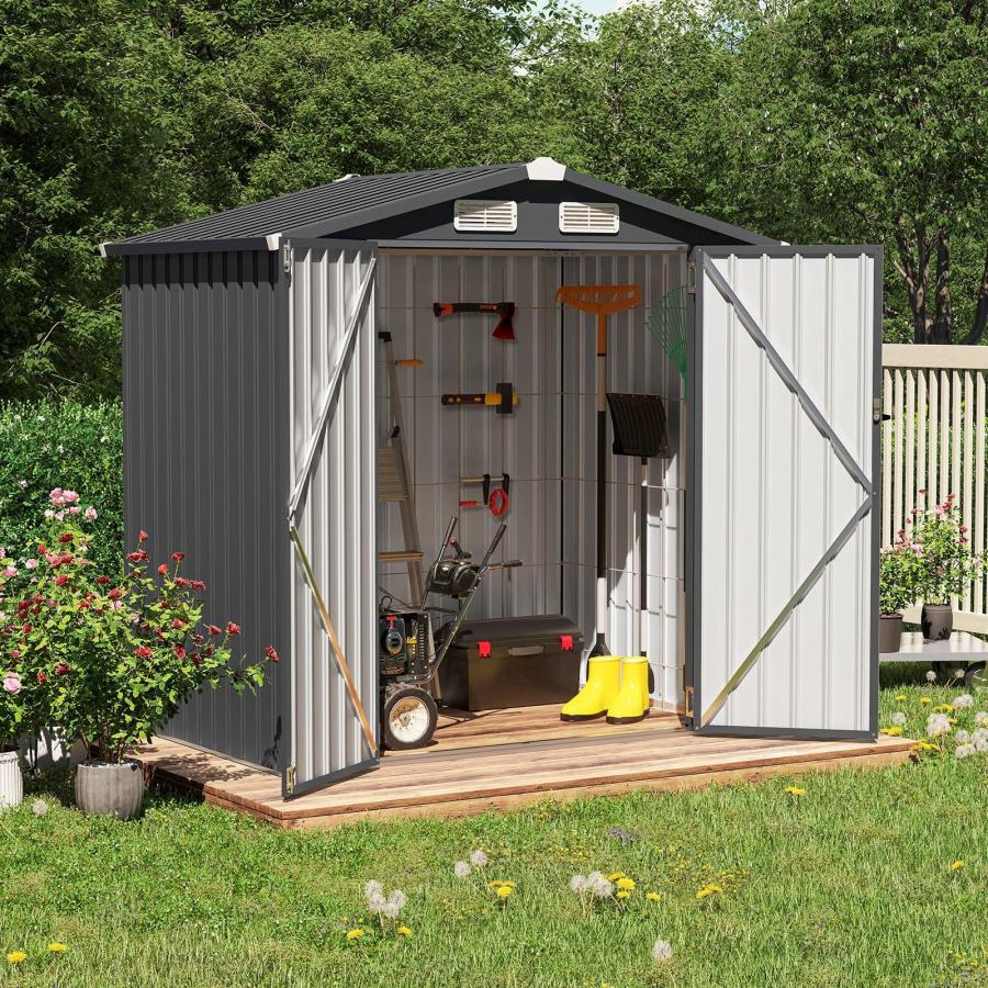 6'x 4' Outdoor Storage Shed Metal Garden Tool Shed for Backyard, Patio ...