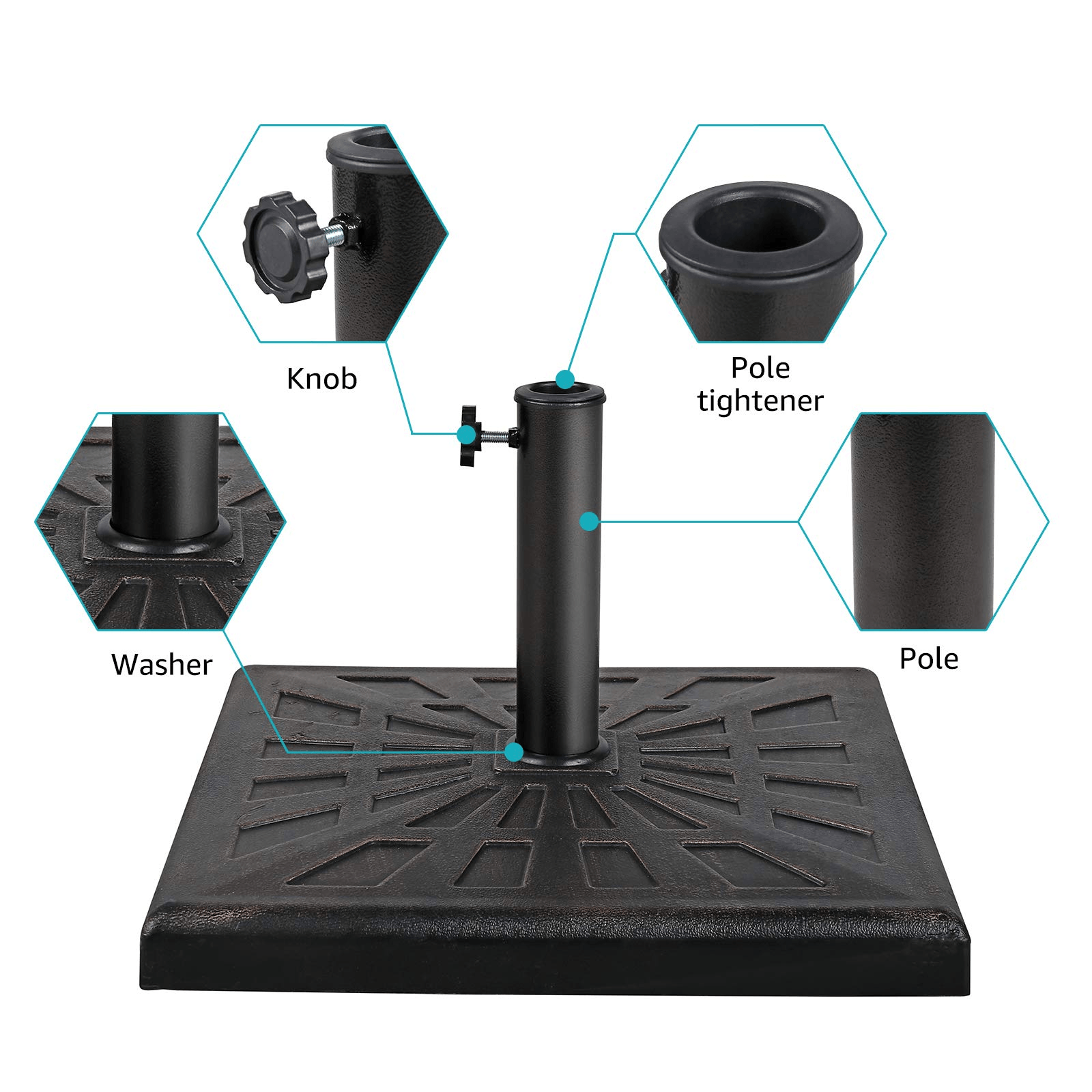 42lb Patio Square Umbrella Base, Heavy Duty Resin Outdoor Umbrella Stand Weight, Bronze | Orange-Casual