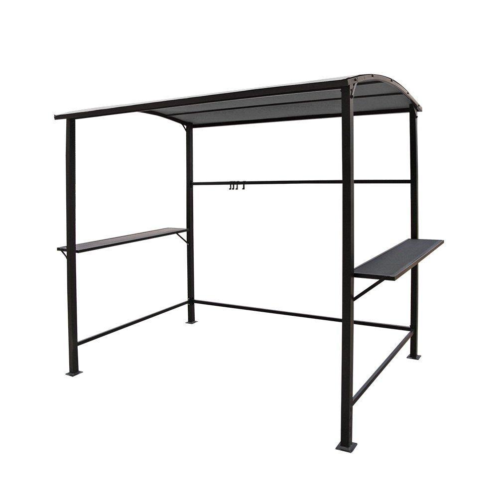 Grill Gazebo with Single-Tier Soft Top and Metal Shelves, 8' by 4.6', Grey | Orange-Casual