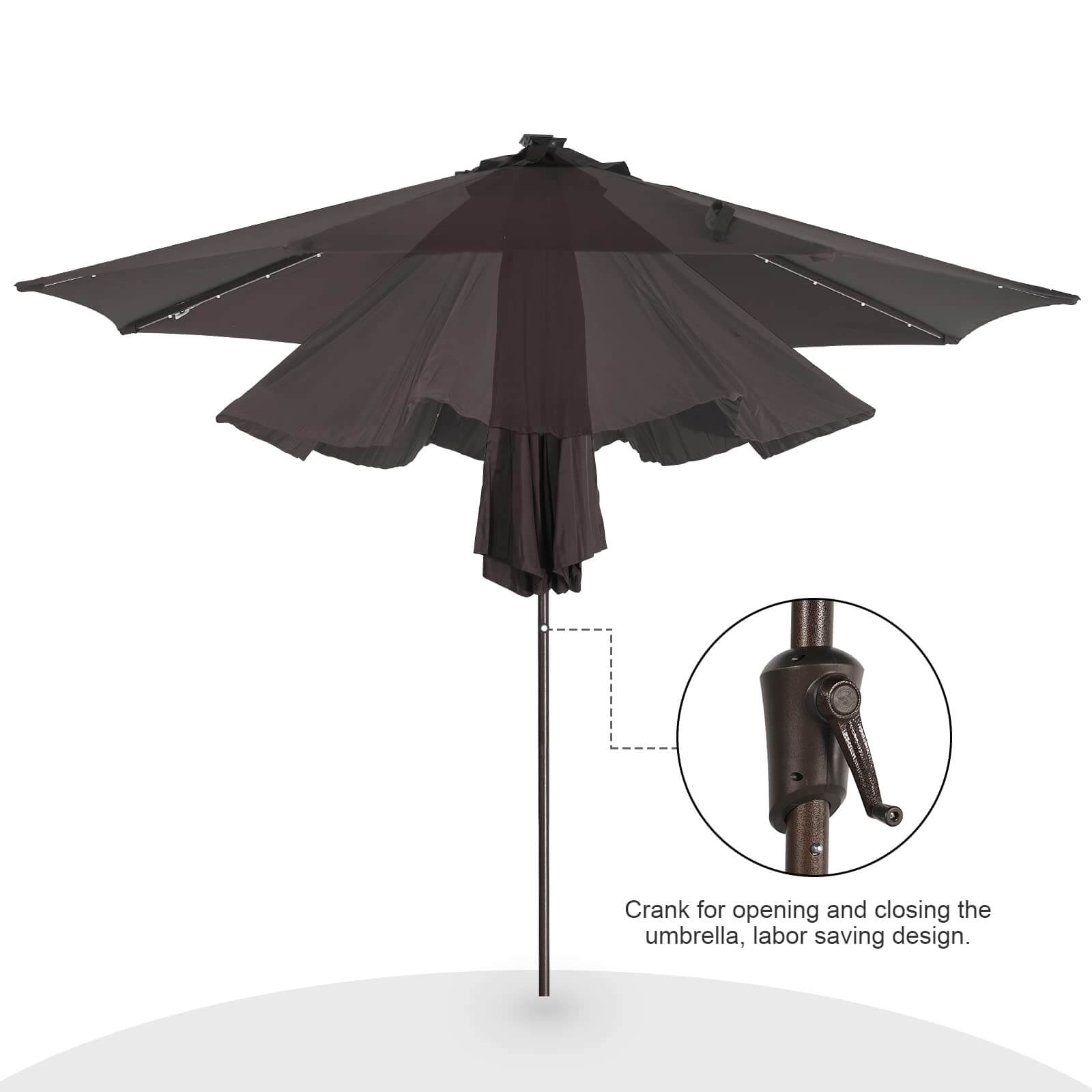 9ft Patio Umbrella with LED Lights Polyester Umbrella with Tilt and Crank, 5 Colors | Orange-Casual