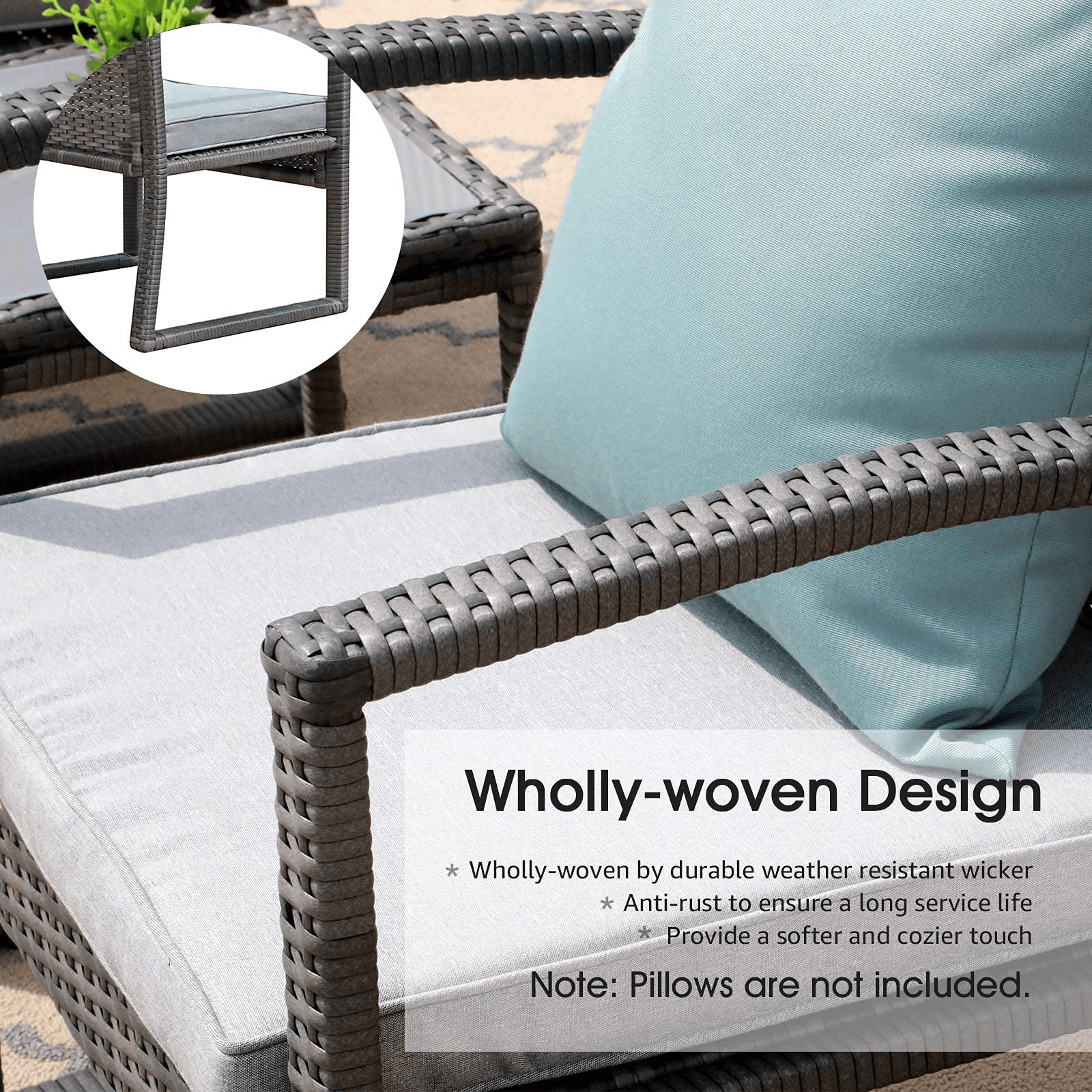 5pcs Patio Bistro Set Wicker Outdoor Furniture Set Armchair & Ottomans | Orange-Casual