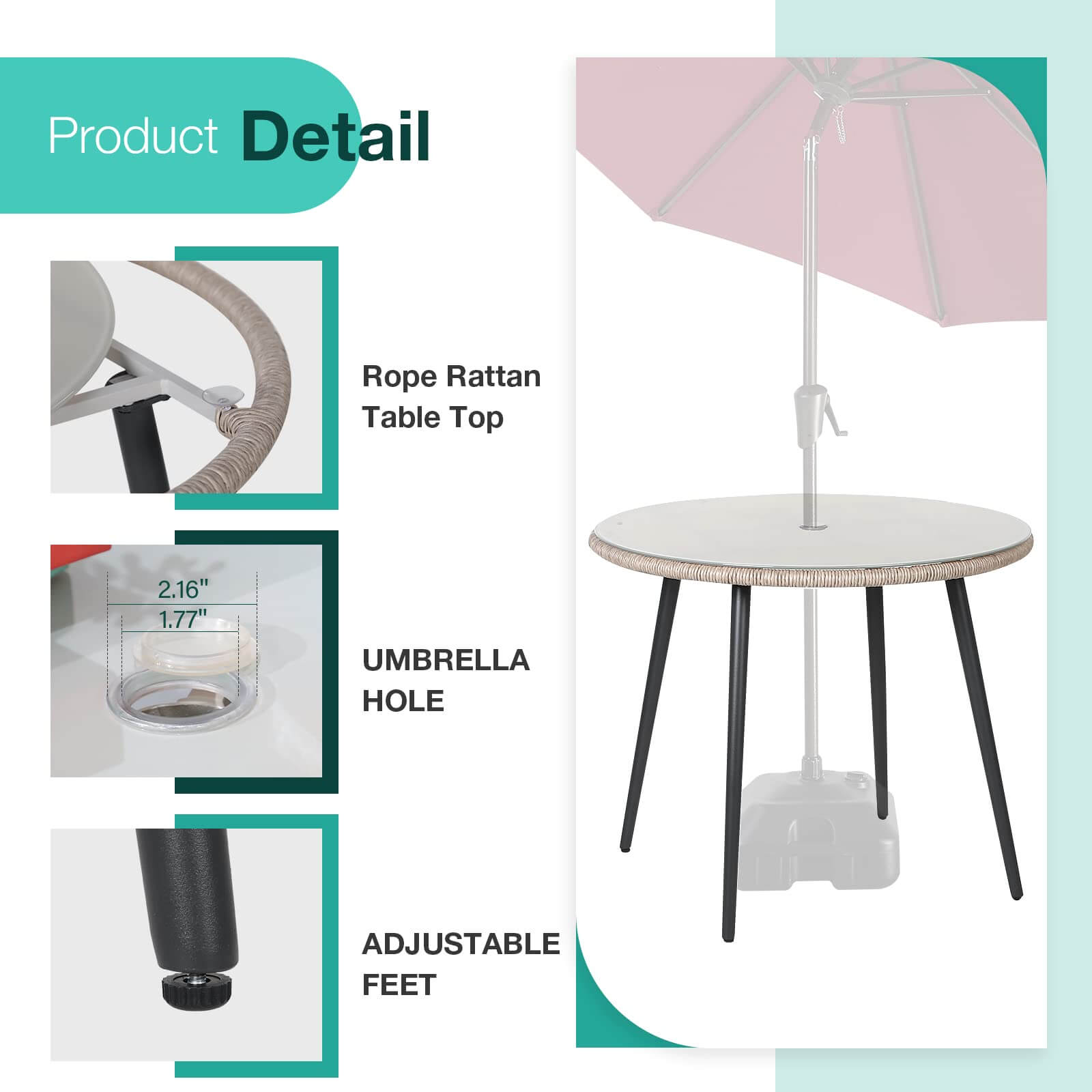 5pcs Outdoor Patio Bistro Set Light Grey Wicker Dining Furniture With 2'' Umbrella Hole | Orange-Casual