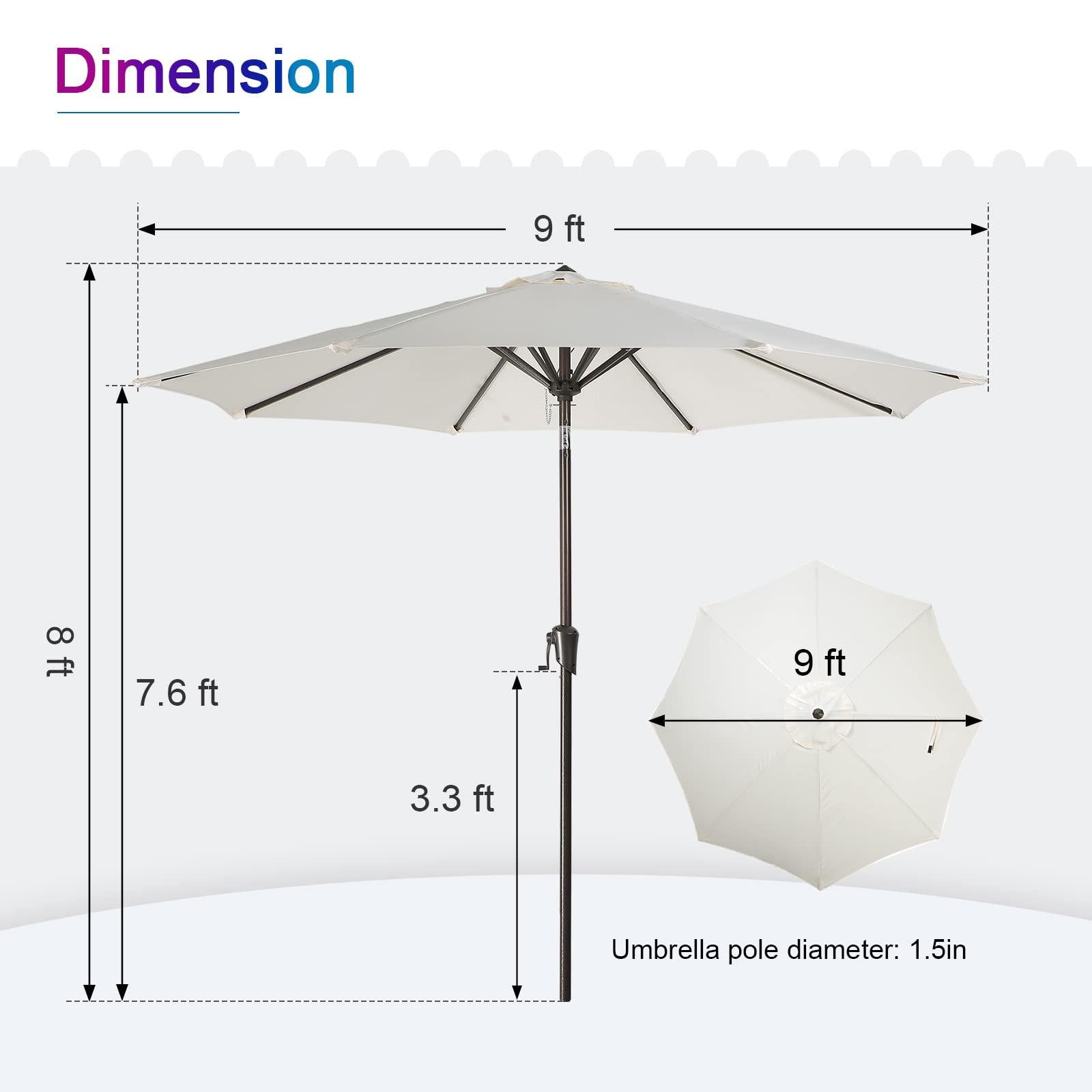 9ft Round Patio Umbrella, Polyester 8 Steel Ribs Large Table Market Umbrella, 5 Colors | Orange-Casual