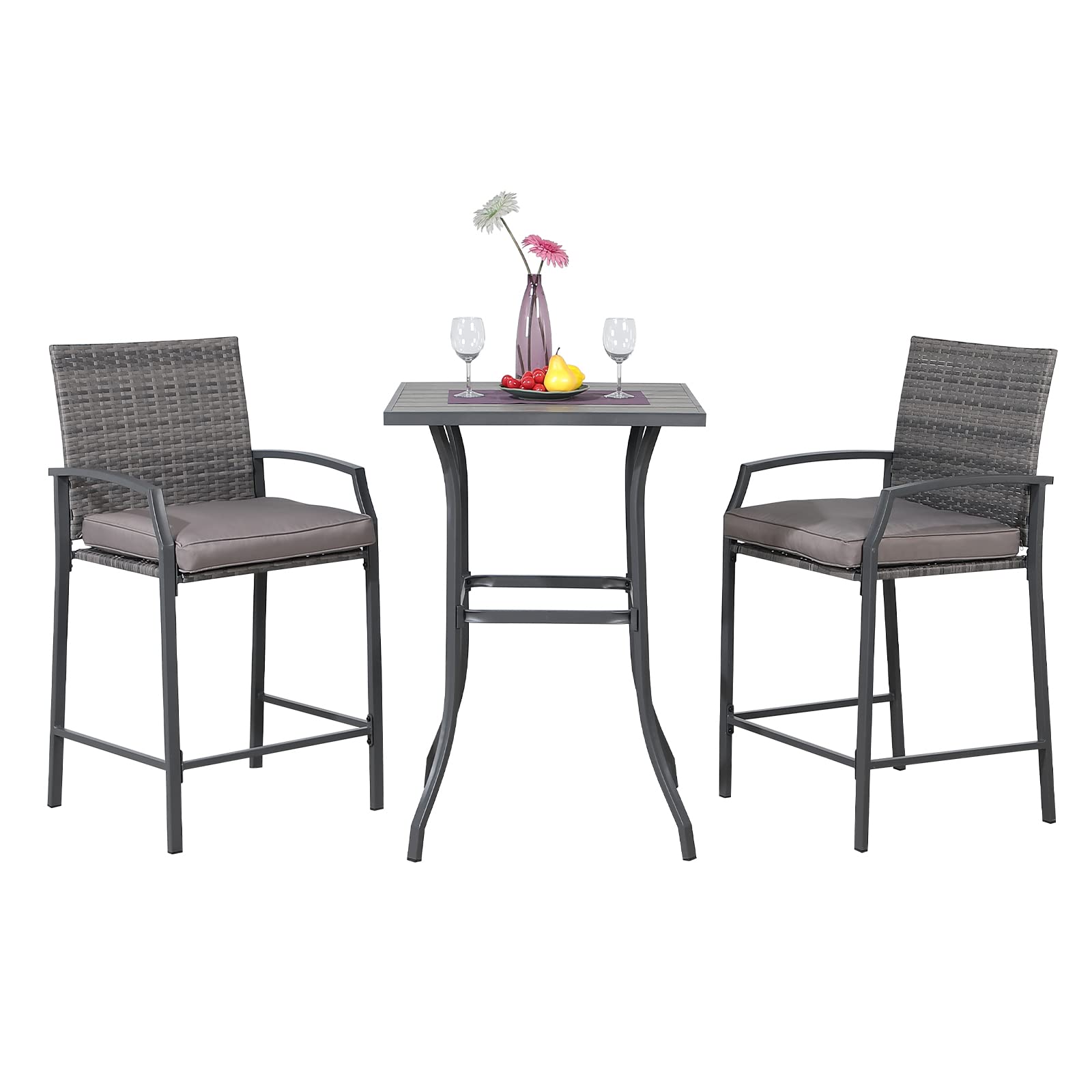 3pcs Outdoor Patio Dining Set Square Coffee Table & Two Chairs | Orange-Casual