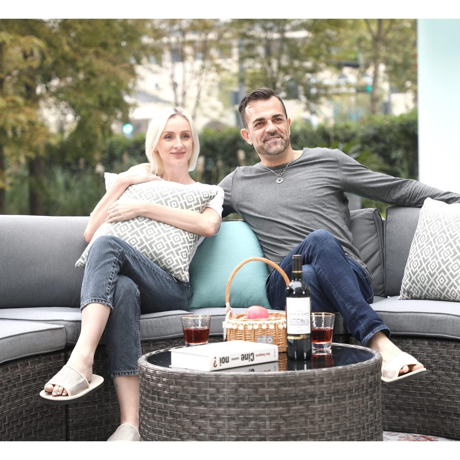 11pcs Outdoor Curved Sofas Wicker Half-Moon Sectional Set, 4 Colors | Orange-Casual