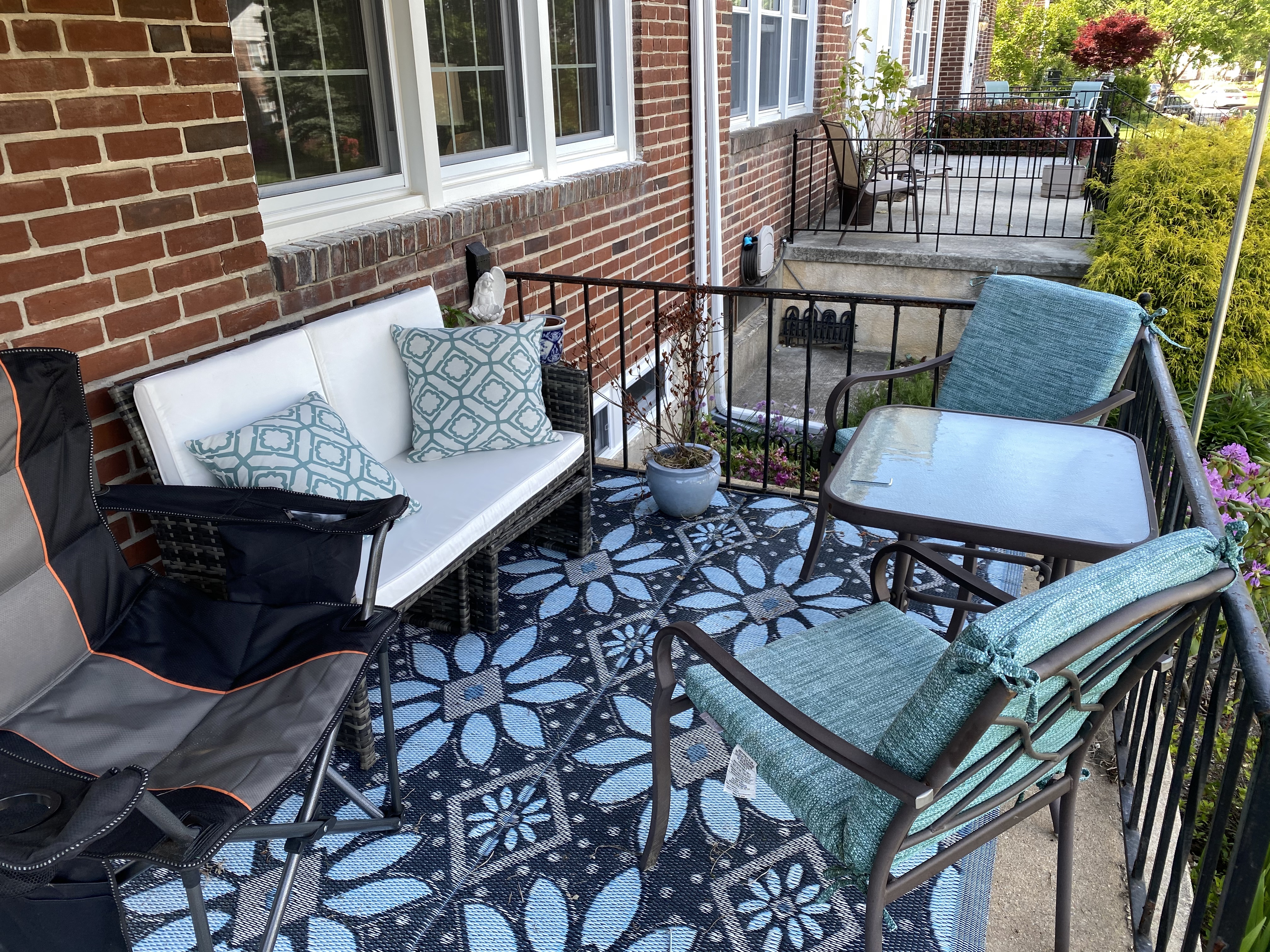 Small Wicker Outdoor Loveseat Set with 2 Ottomans