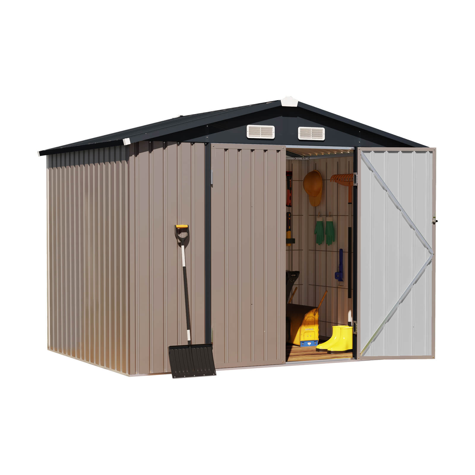 8'x 6' Metal Outdoor Storage Shed Brown Garden Tool Shed for Backyard & Patio | Orange-Casual