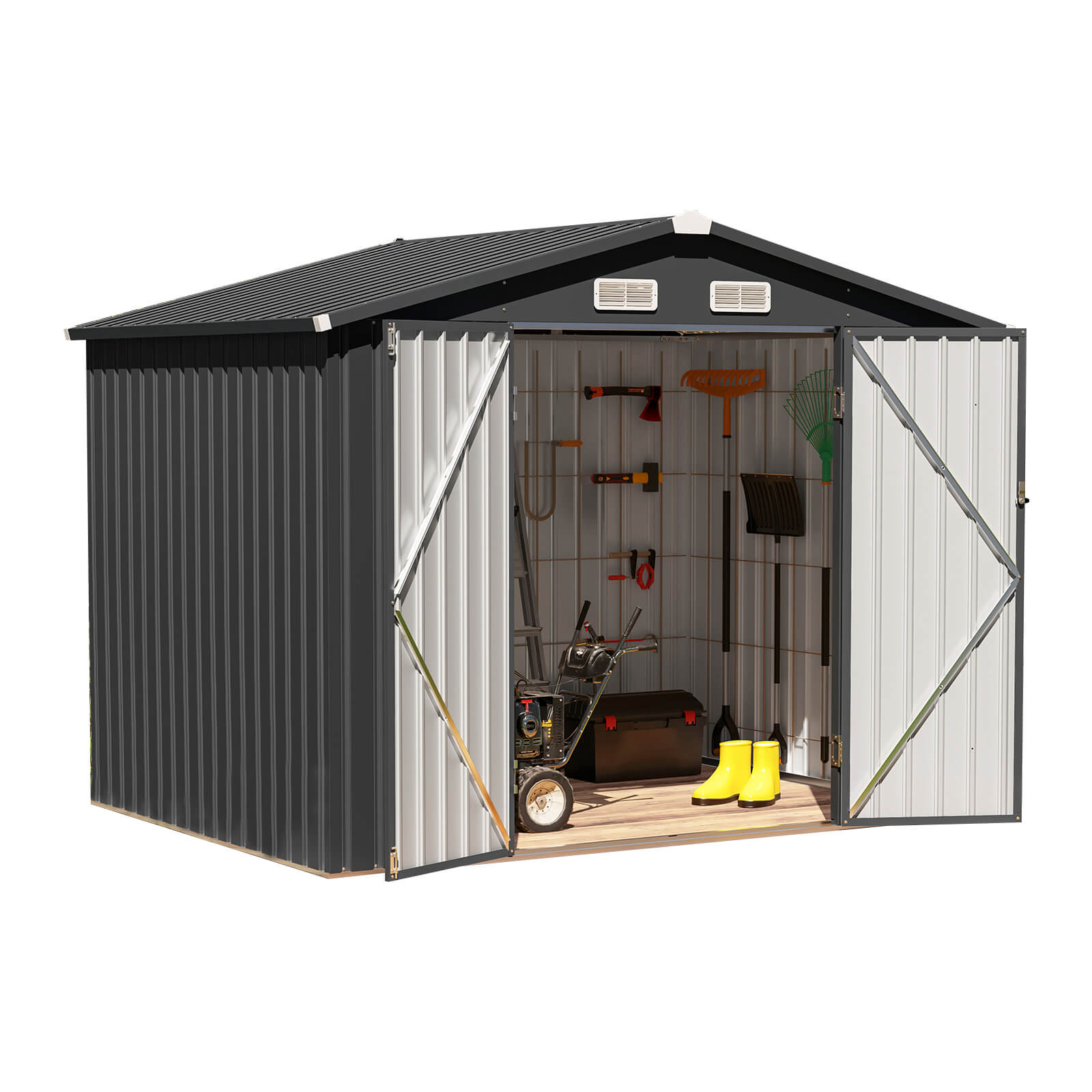8'x 6' Outdoor Storage Shed Metal Garden Tool Shed for Backyard, Patio, Lawn, Black | Orange-Casual