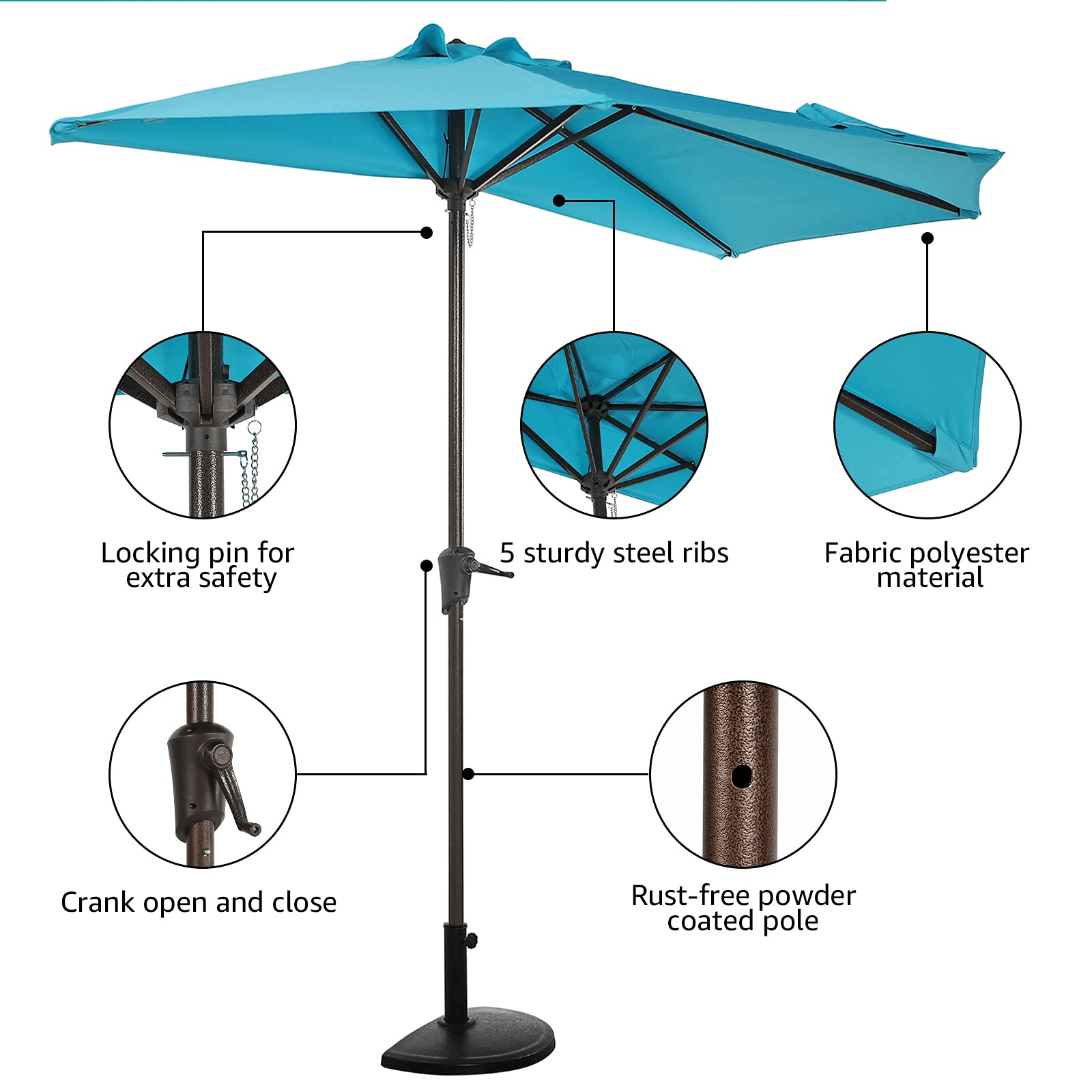 9' Half Round Patio Outdoor Polyester Umbrella with Crank, 3 Colors | Orange-Casual