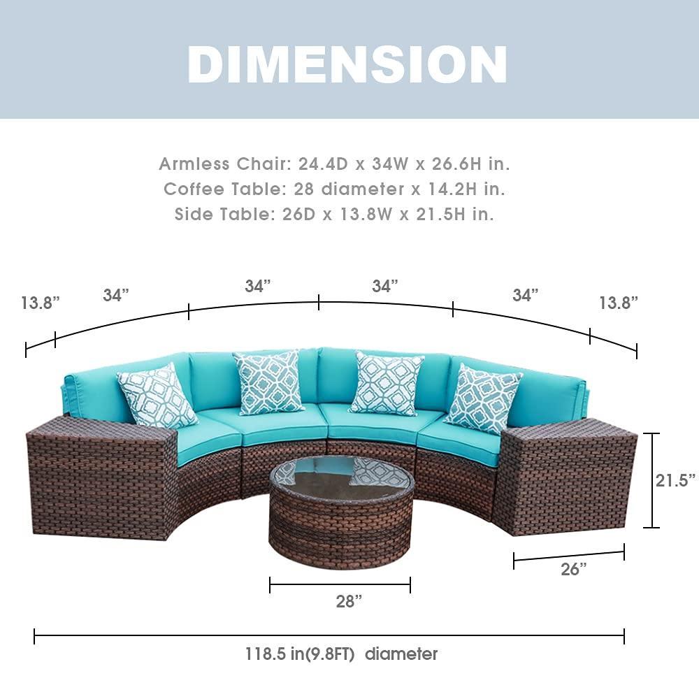 5-13 pcs Outdoor Curved Sofas Wicker Curved Outdoor Sectional, Brown & Turquoise | Orange-Casual