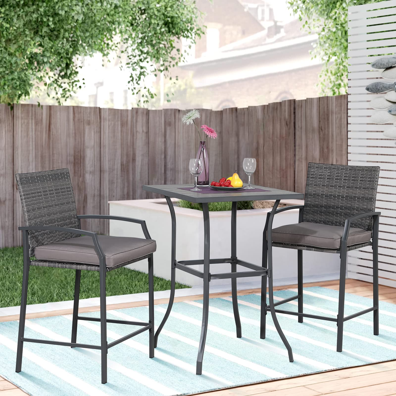 3pcs Outdoor Patio Dining Set Square Coffee Table & Two Chairs | Orange-Casual