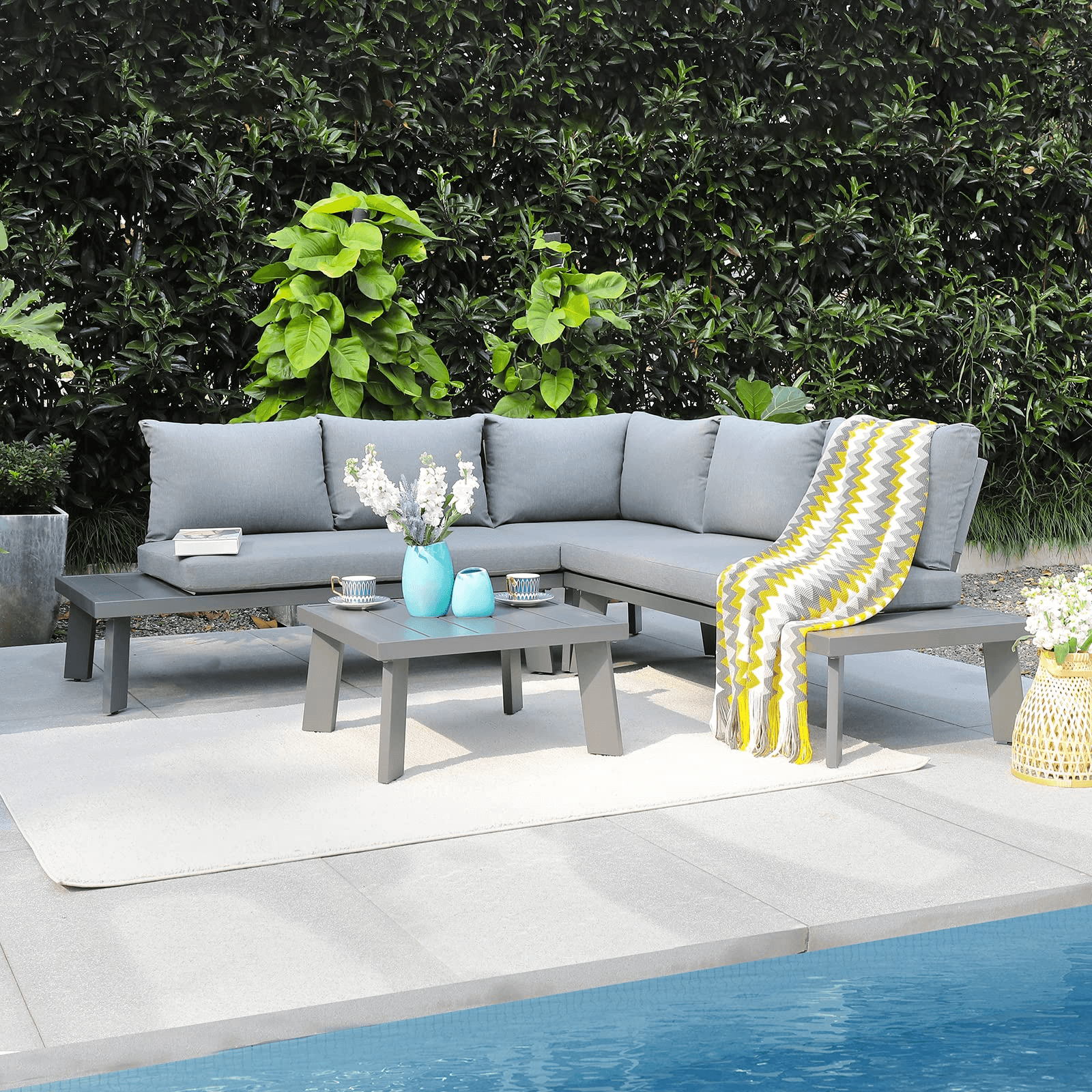 4pcs Aluminum Outdoor Sectional Sofa Set L-Shaped Patio Conversation Set | Orange-Casual